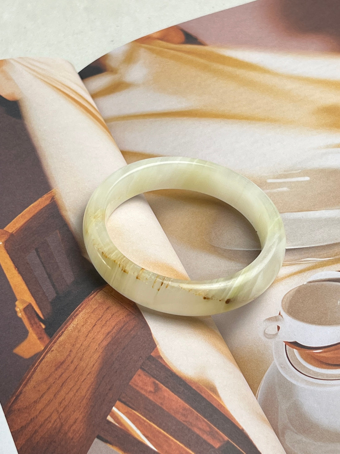 Cream White Natural Serpentine Jade Bangle
