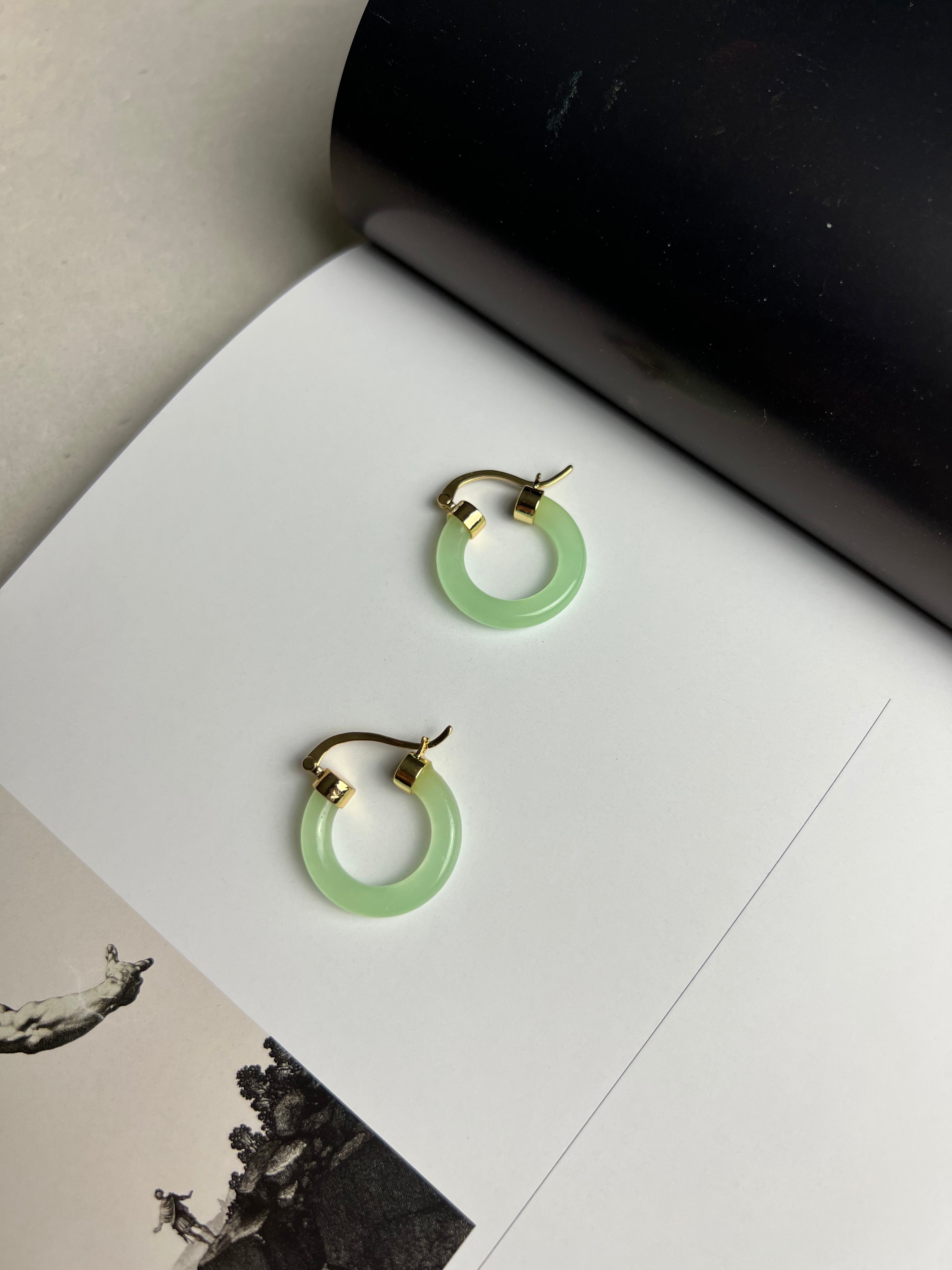Light Green Jade Gold Hoop Earrings