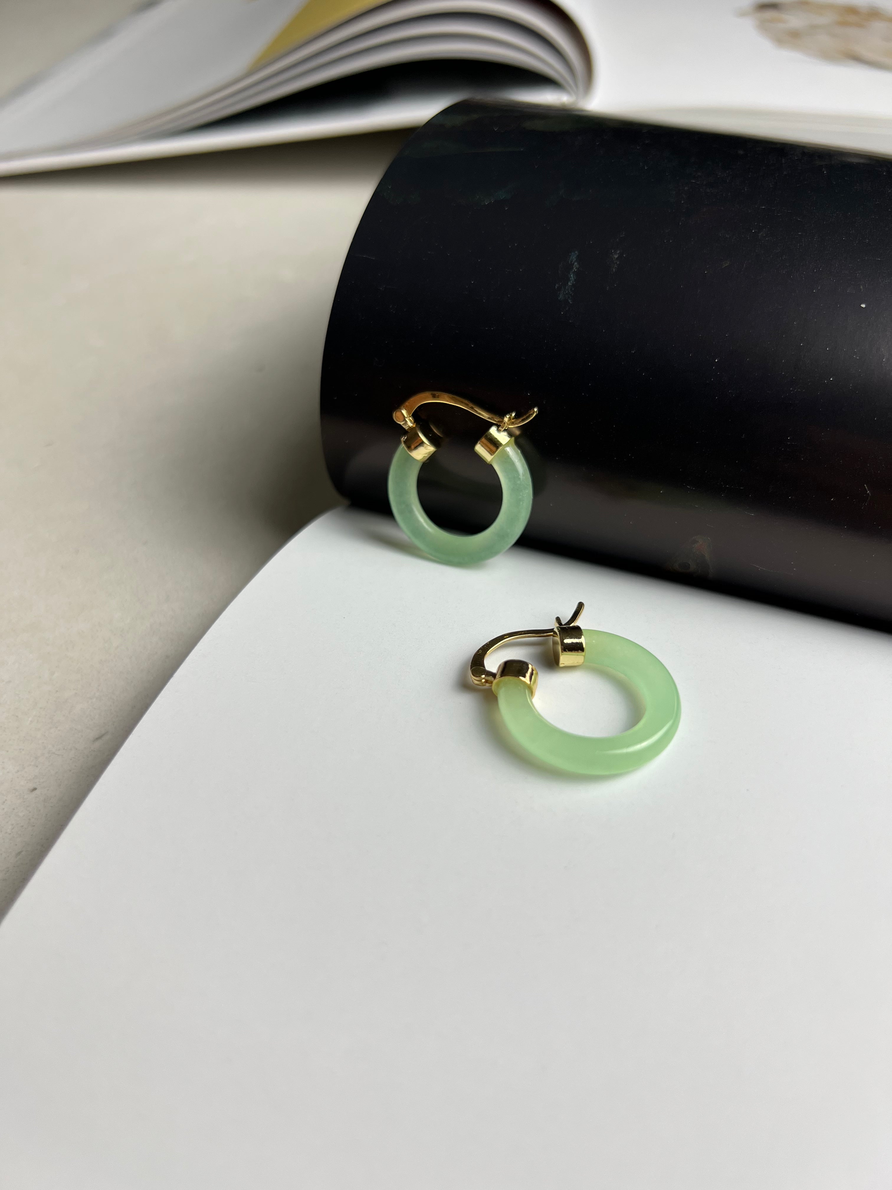 Light Green Jade Gold Hoop Earrings