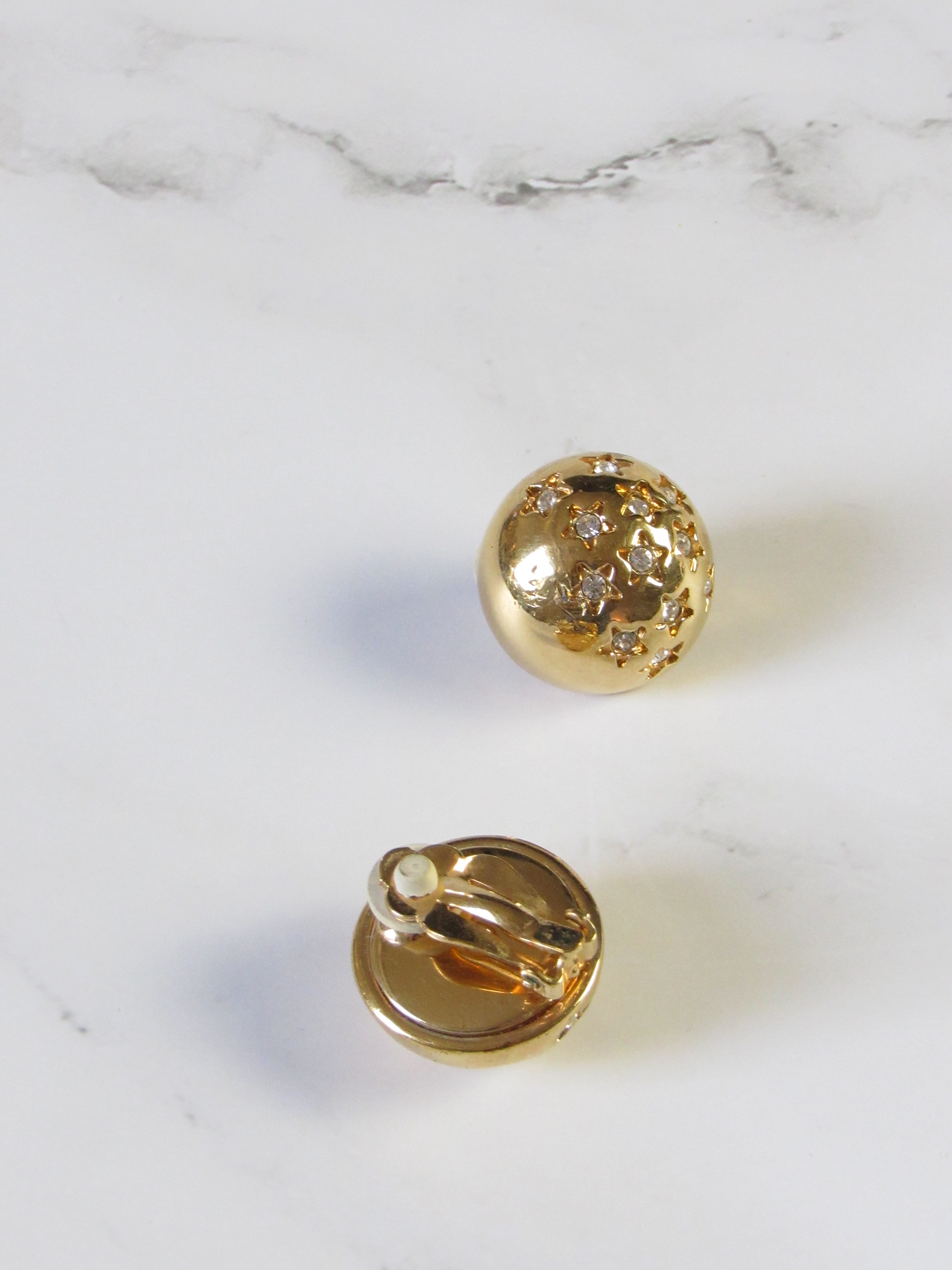 Swarovski Embed Circle Gold Dome Earrings