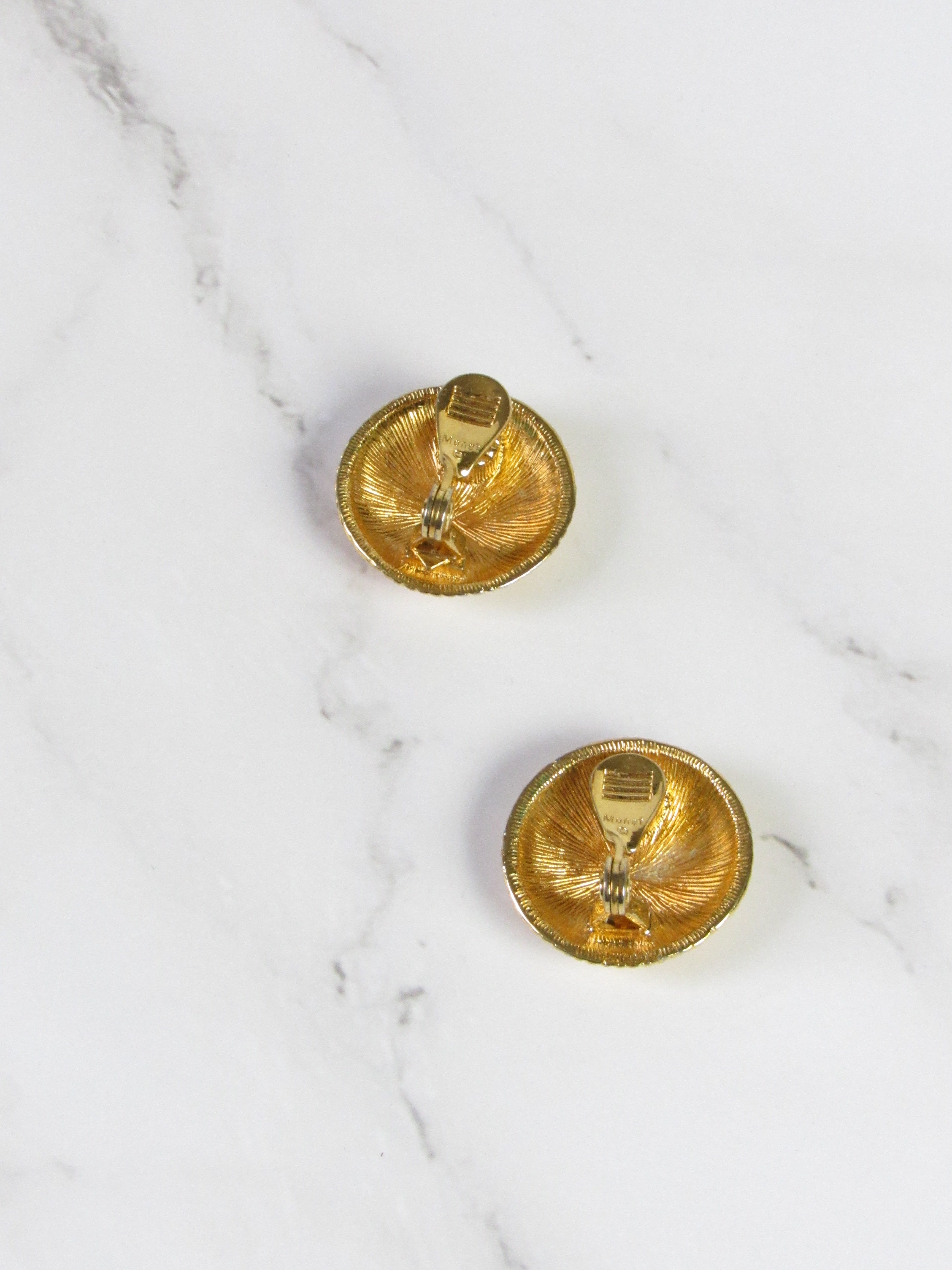 Monet Circle Gold Ribbed Dome Earrings