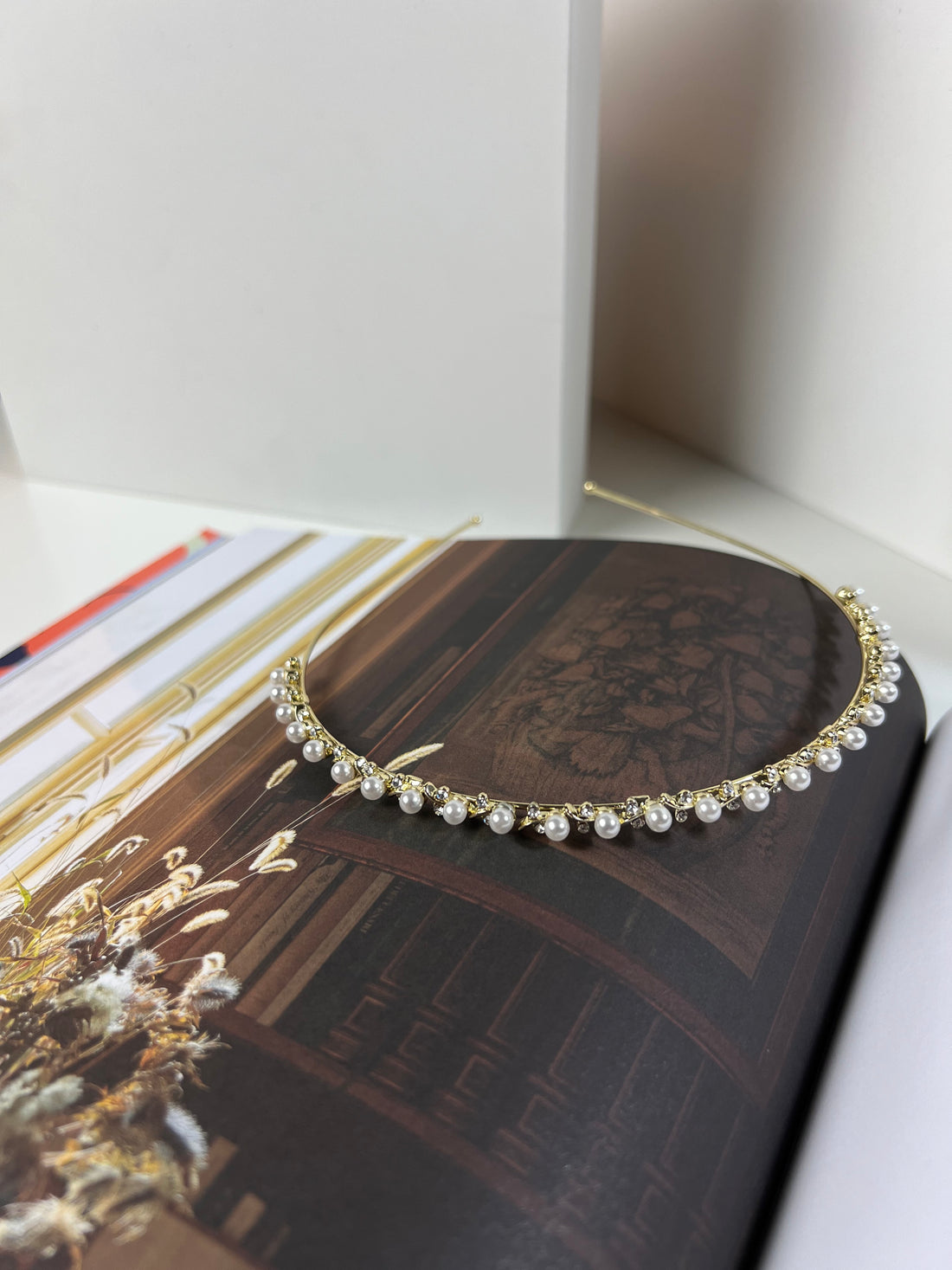 Floral Vine Pearl Crystals Gold Headband