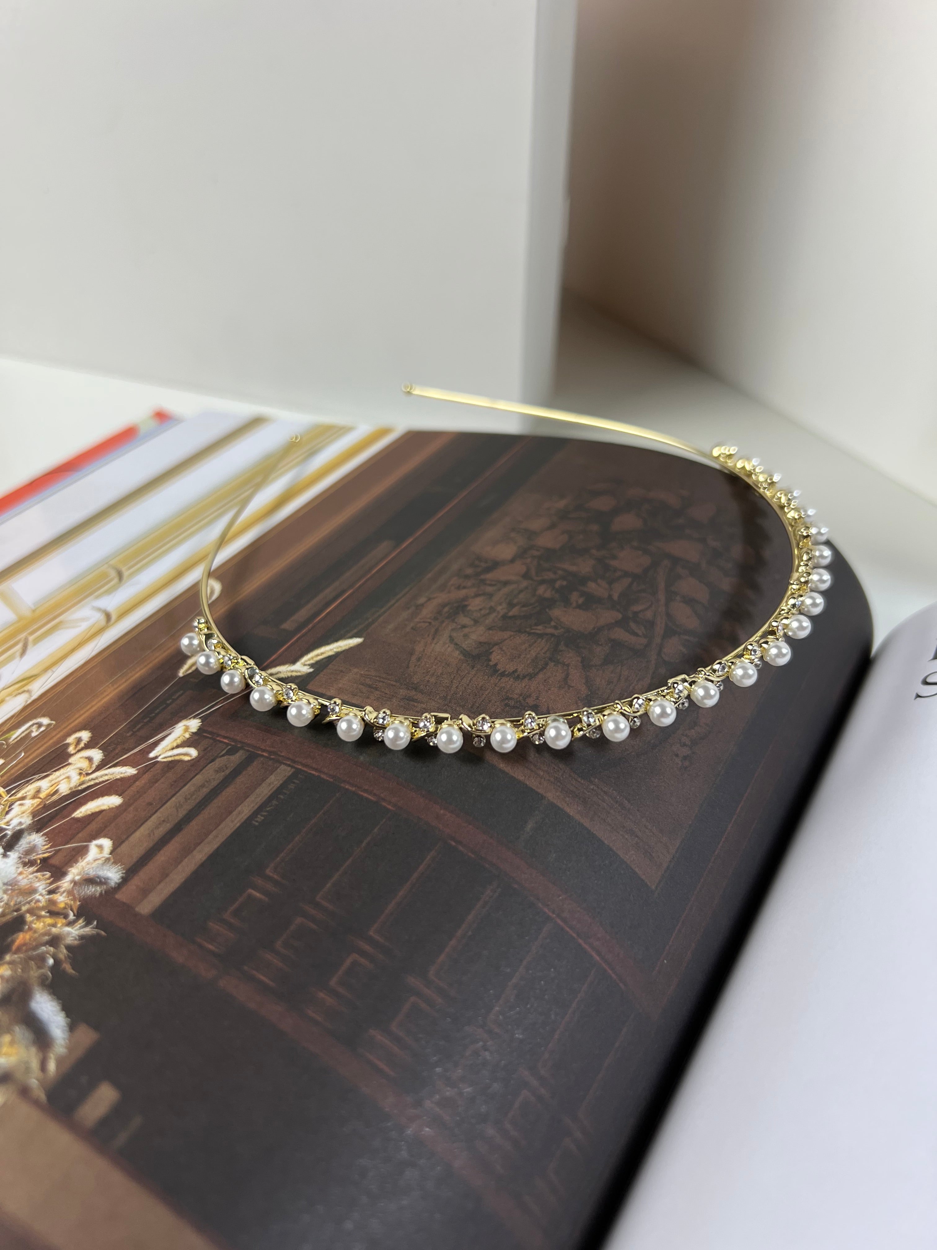 Floral Vine Pearl Crystals Gold Headband