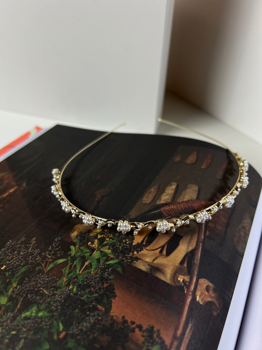 Floral Vine Pearl Gold Headband