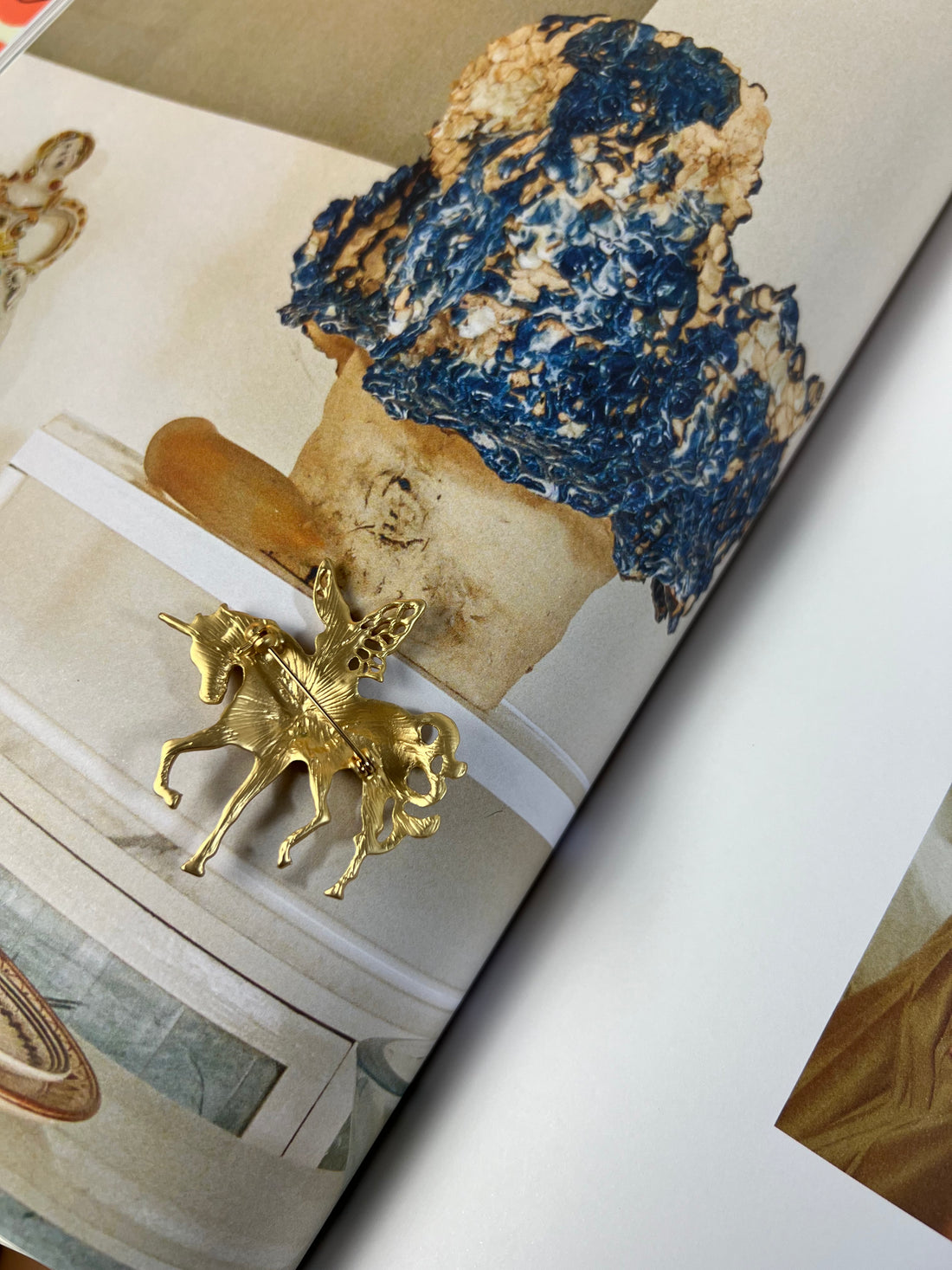 Art Nouveau Fairy Unicorn Gold Brooch