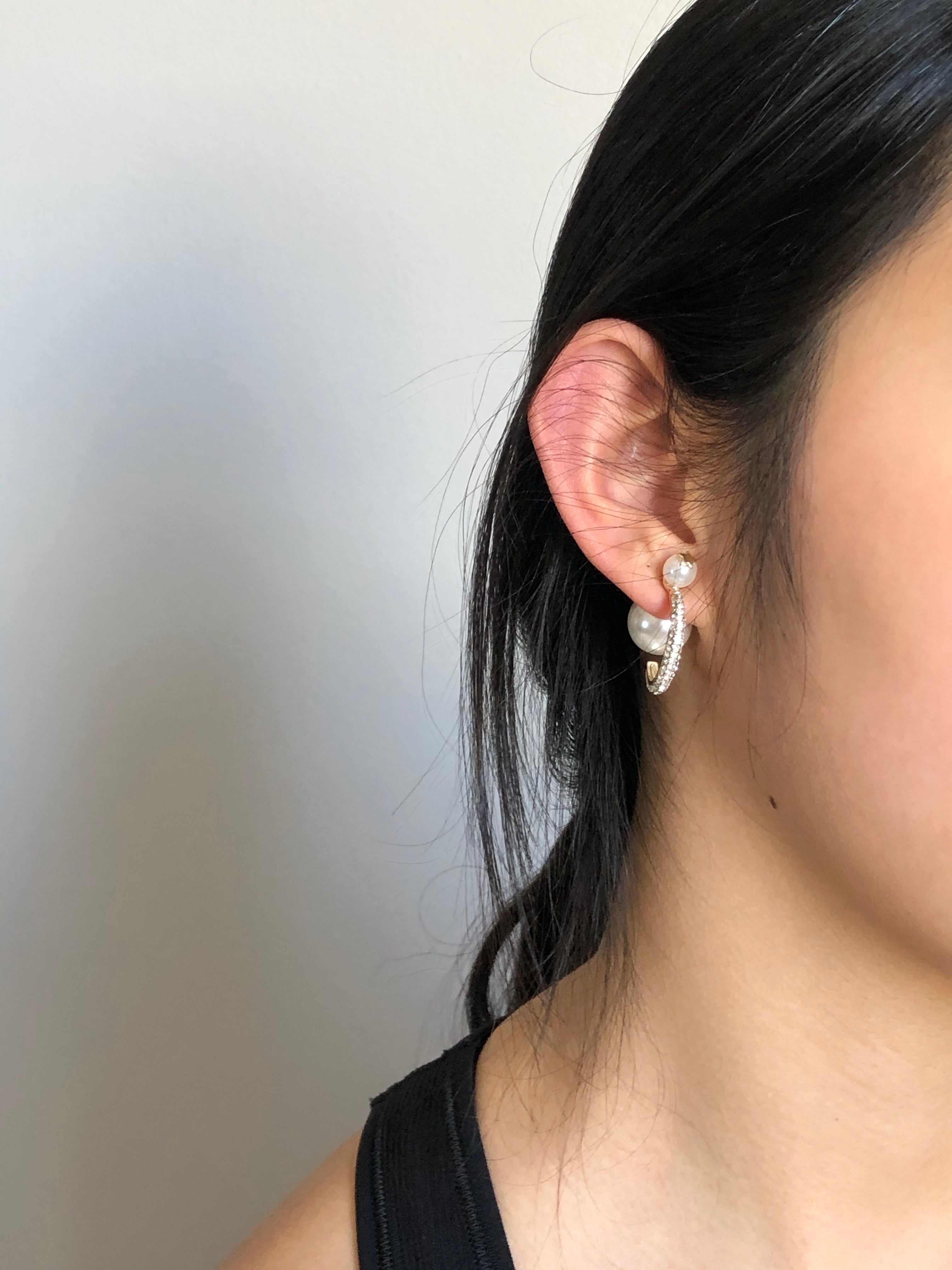 Pearl Crystal Half Hoop Single Earring