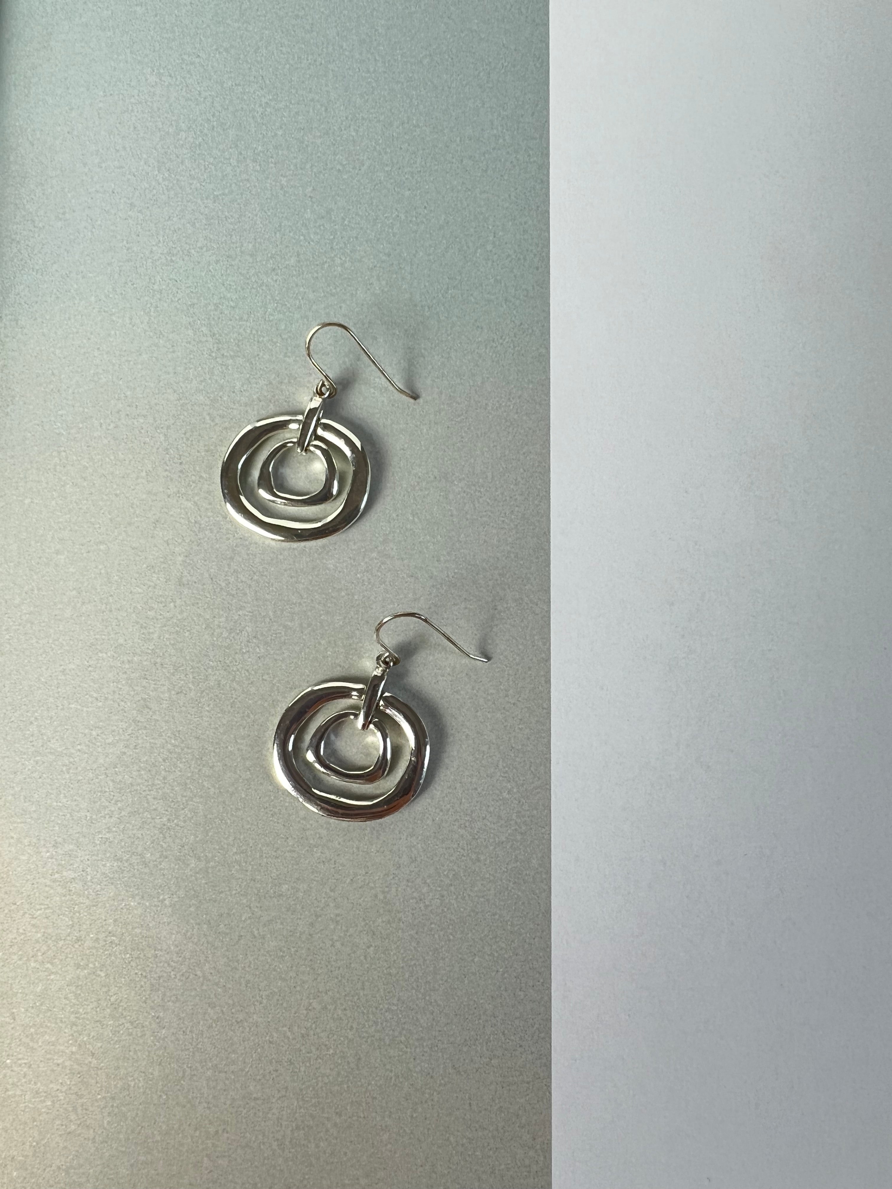 Uneven Circles Silver Dangle Earrings