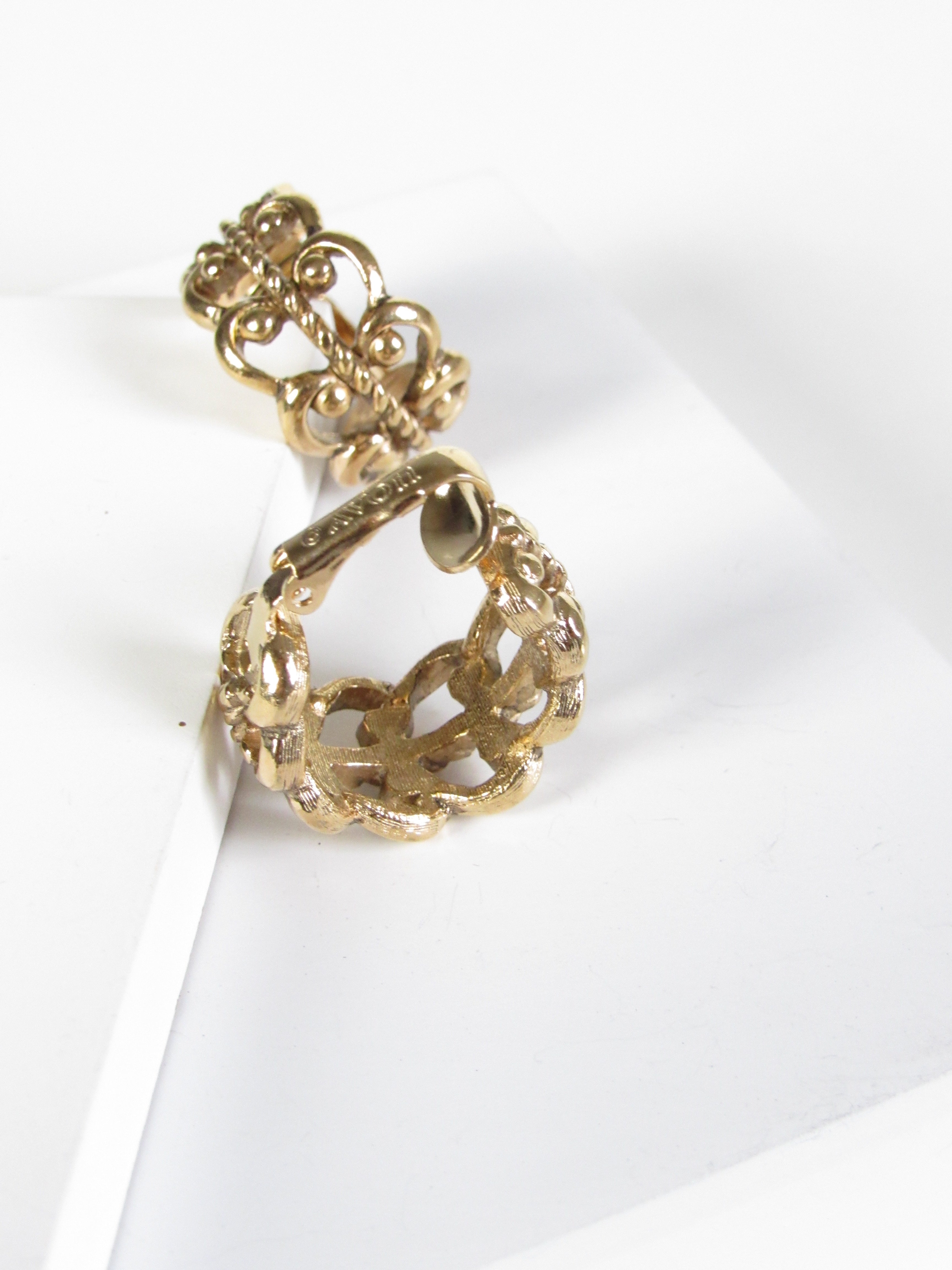 Avon Victorian Hollowed Gold Hoop Earrings