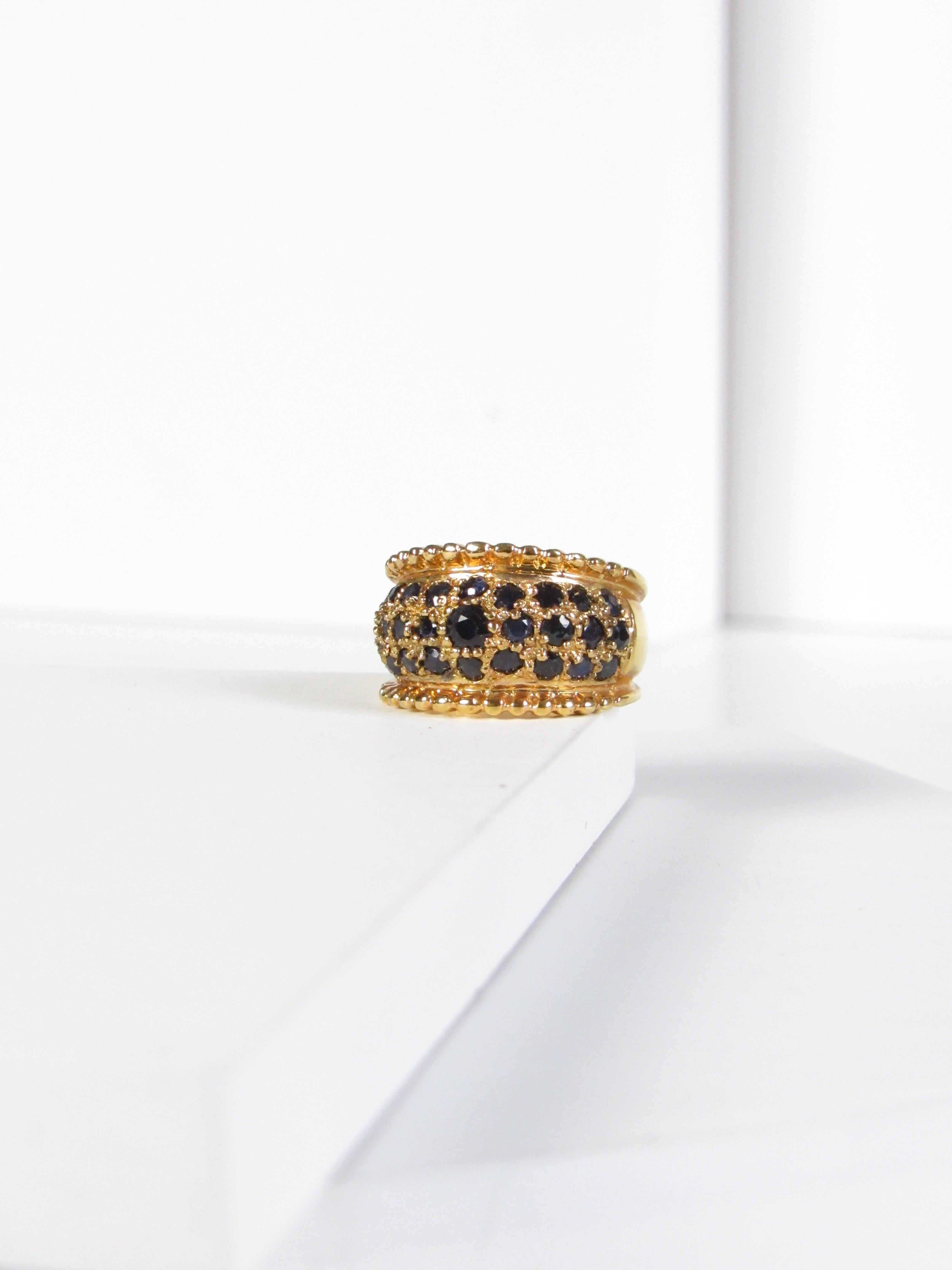 Vintage Blue Sapphires Gold Vermeil Statement Ring