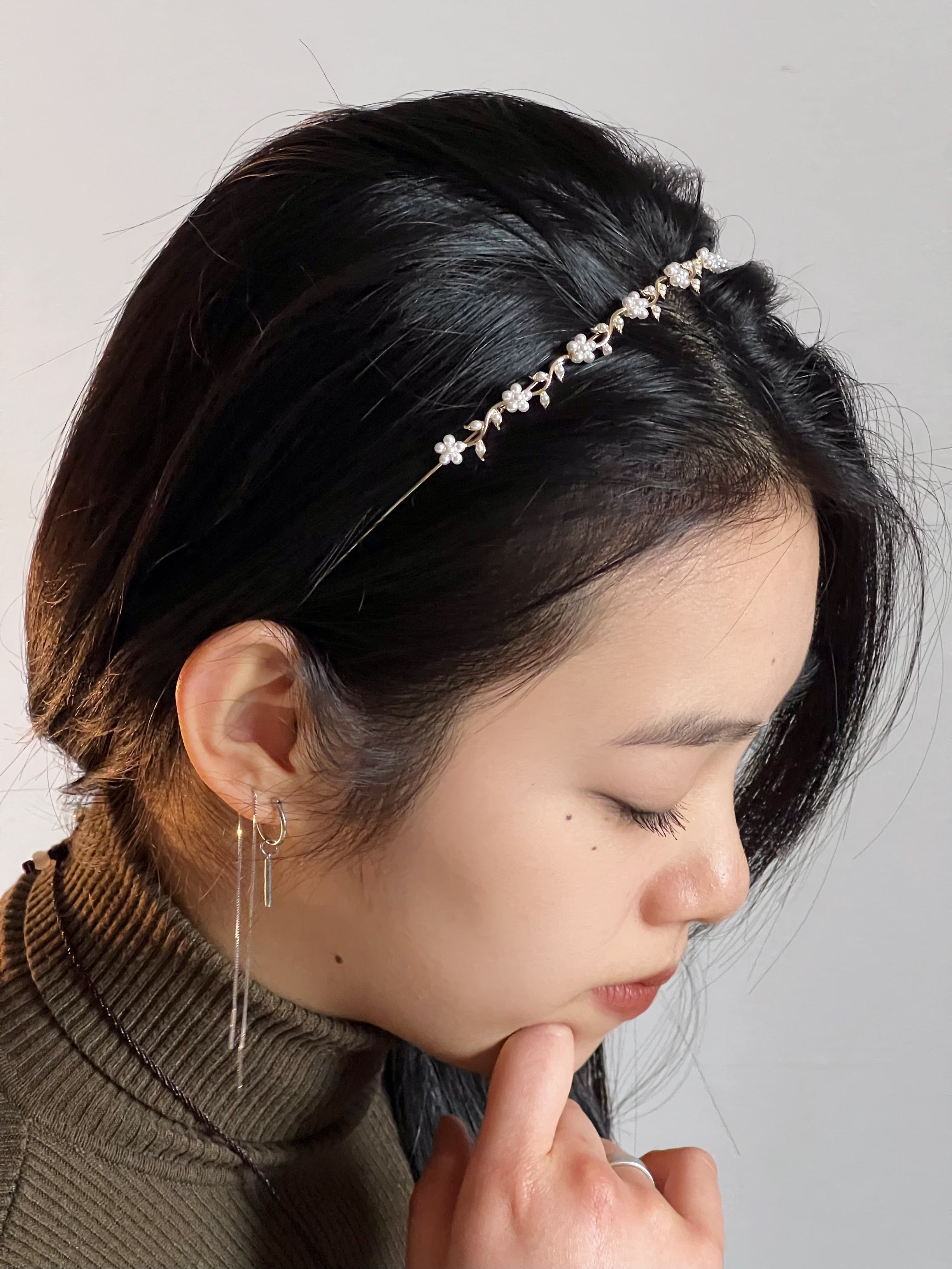 Floral Vine Pearl Gold Headband