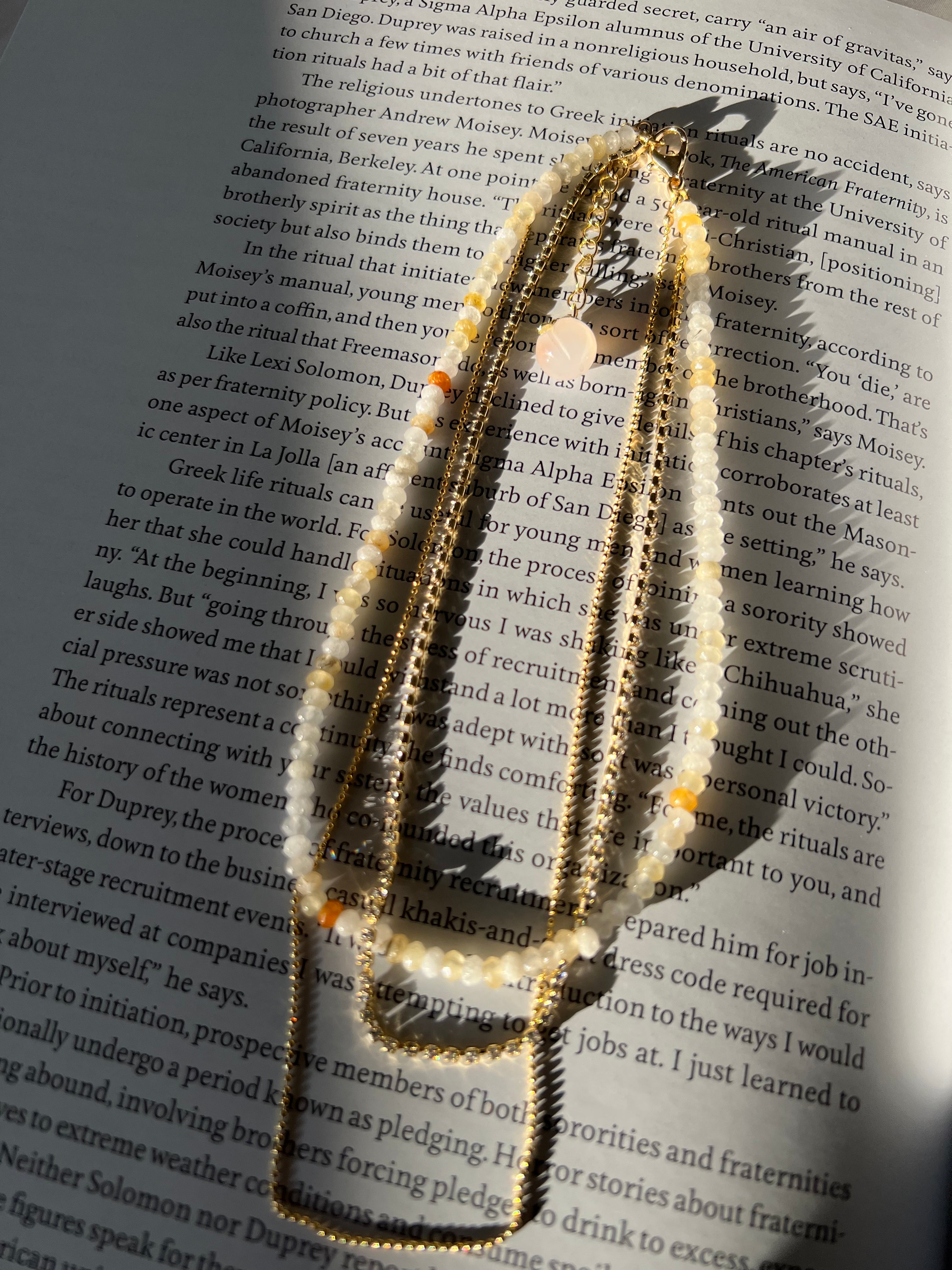 Natural Colorstone Beads Gold Multi Strands Necklace With White Extender