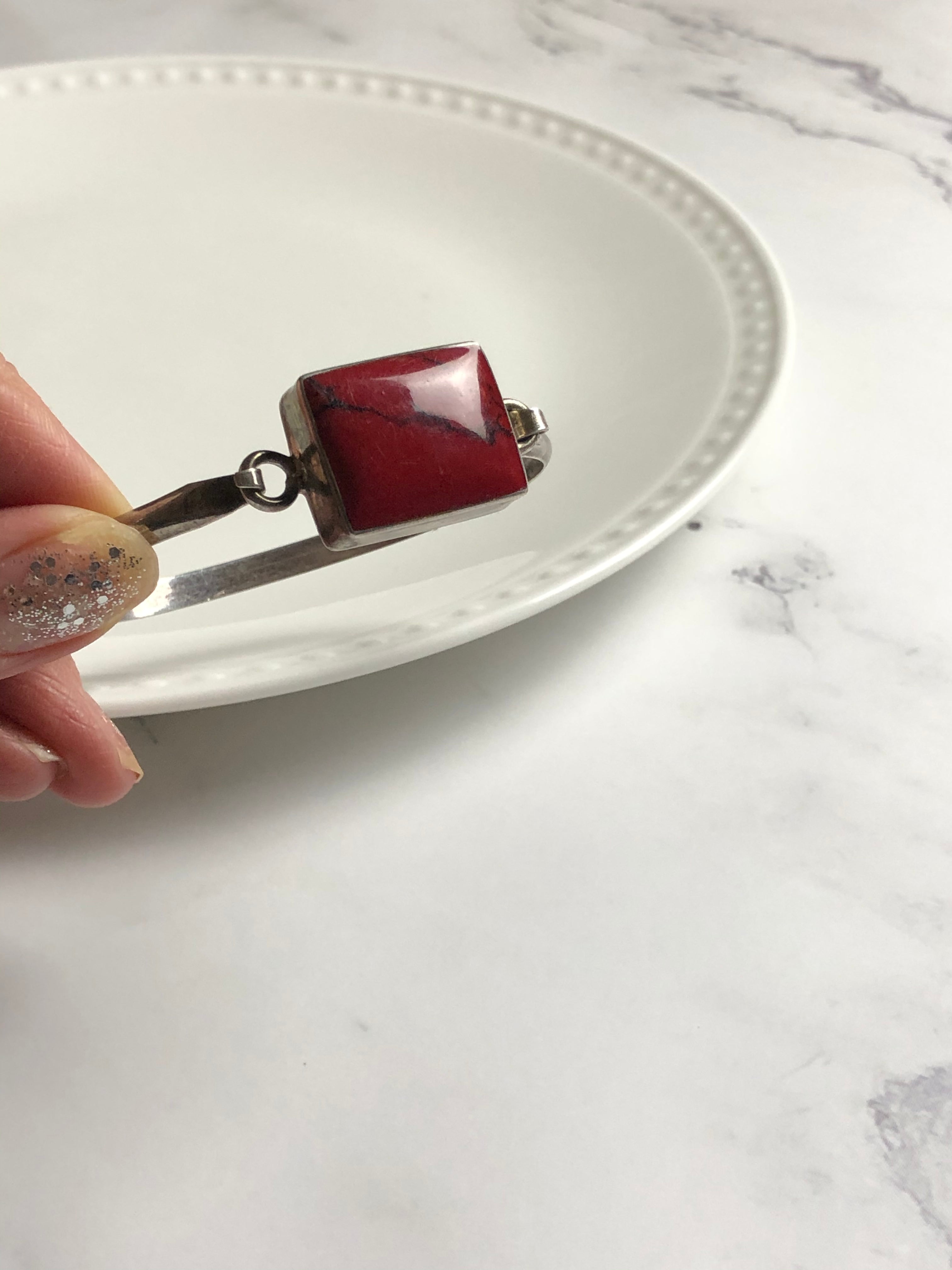 Minimalist Rectangle Red Jasper Silver Bracelet