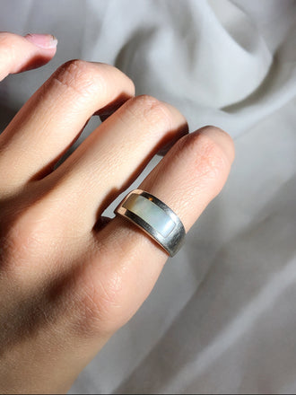 Minimalist Rectangle White Mother Of Pearl Silver Band Ring