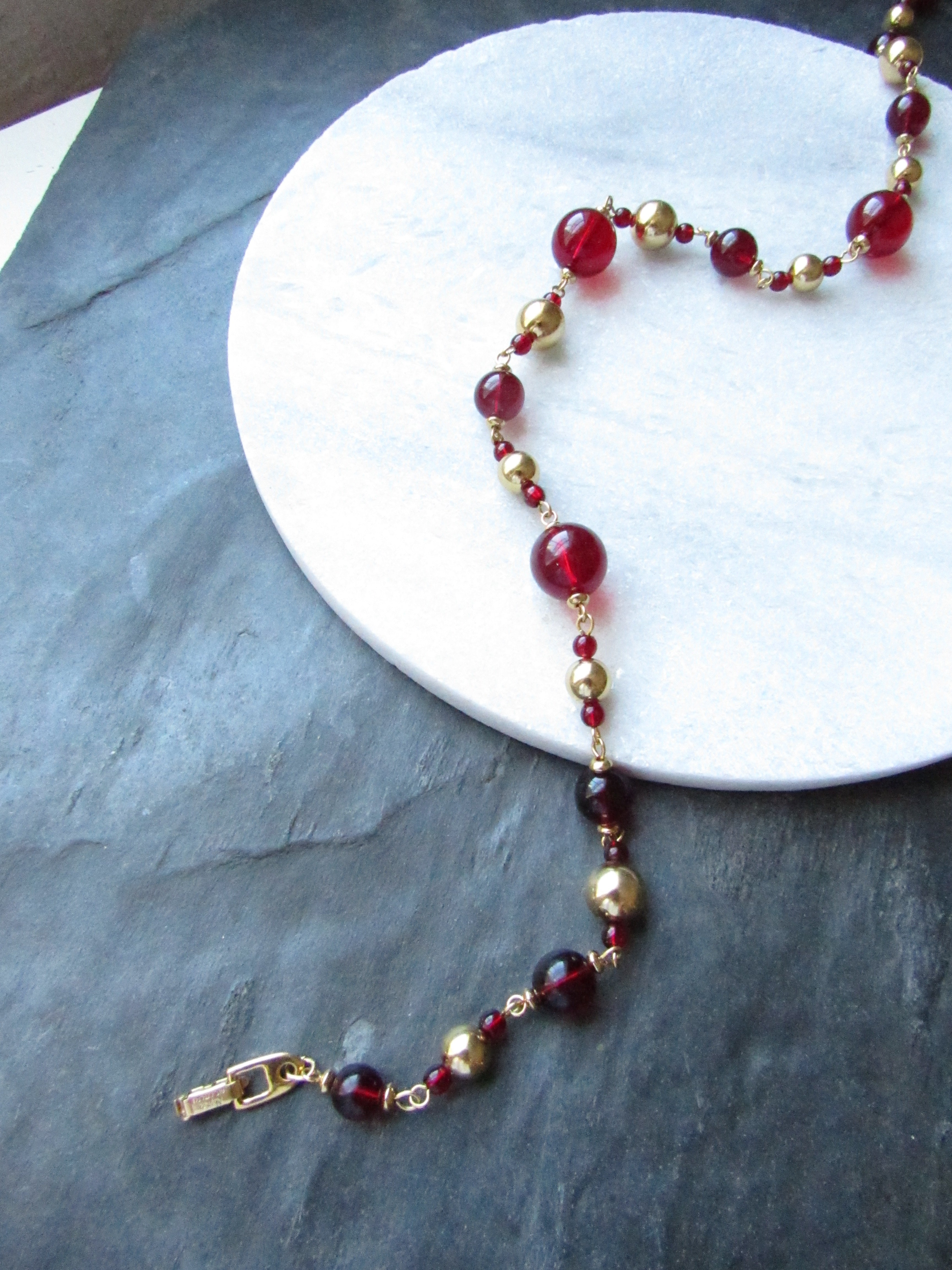 Napier Ruby Red Lucite Gold Beads Necklace
