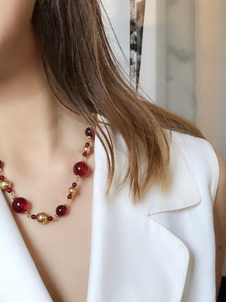 Napier Ruby Red Lucite Gold Beads Necklace