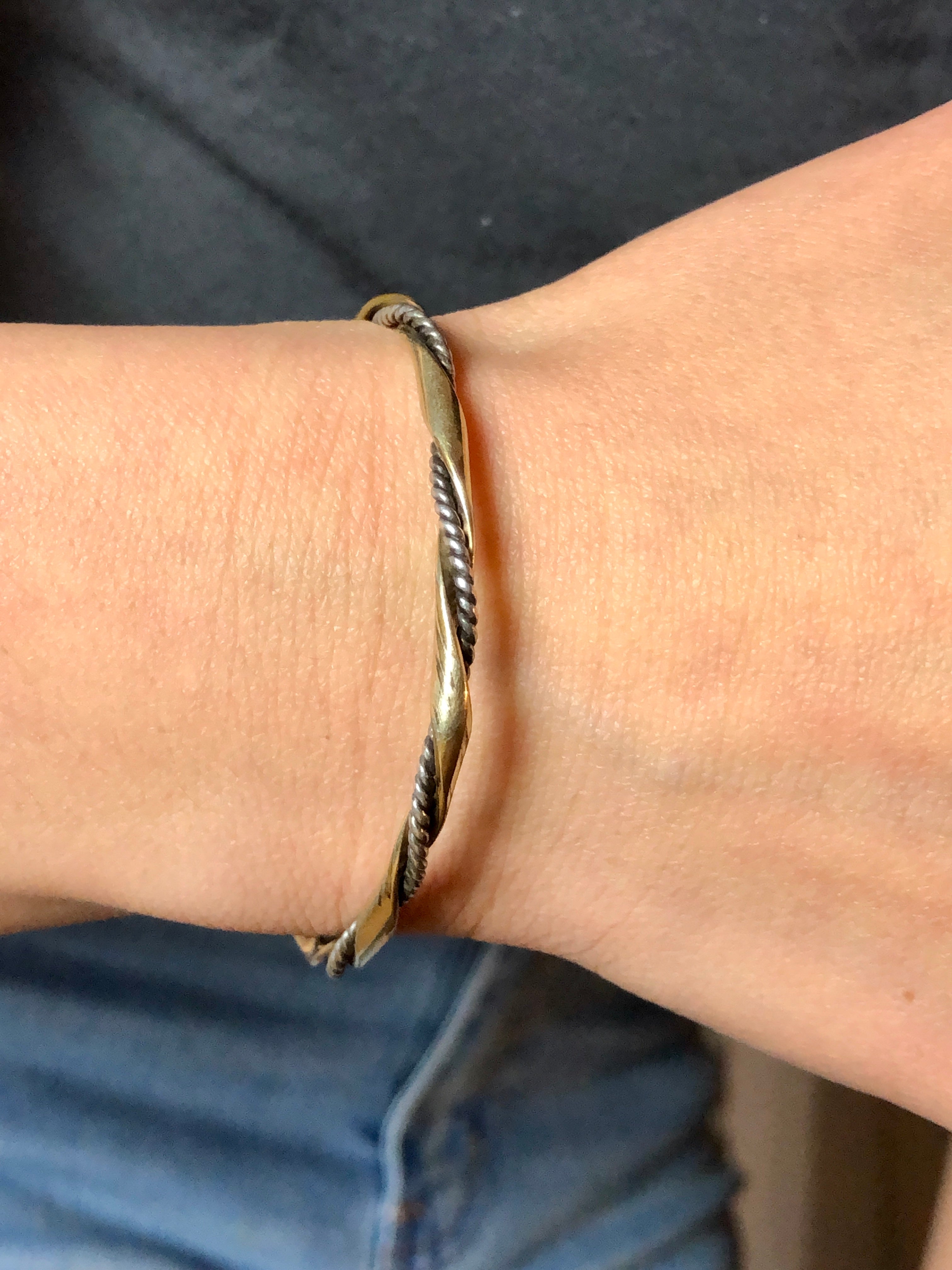 Twisted Thin Silver Gold Adjustable Bracelet