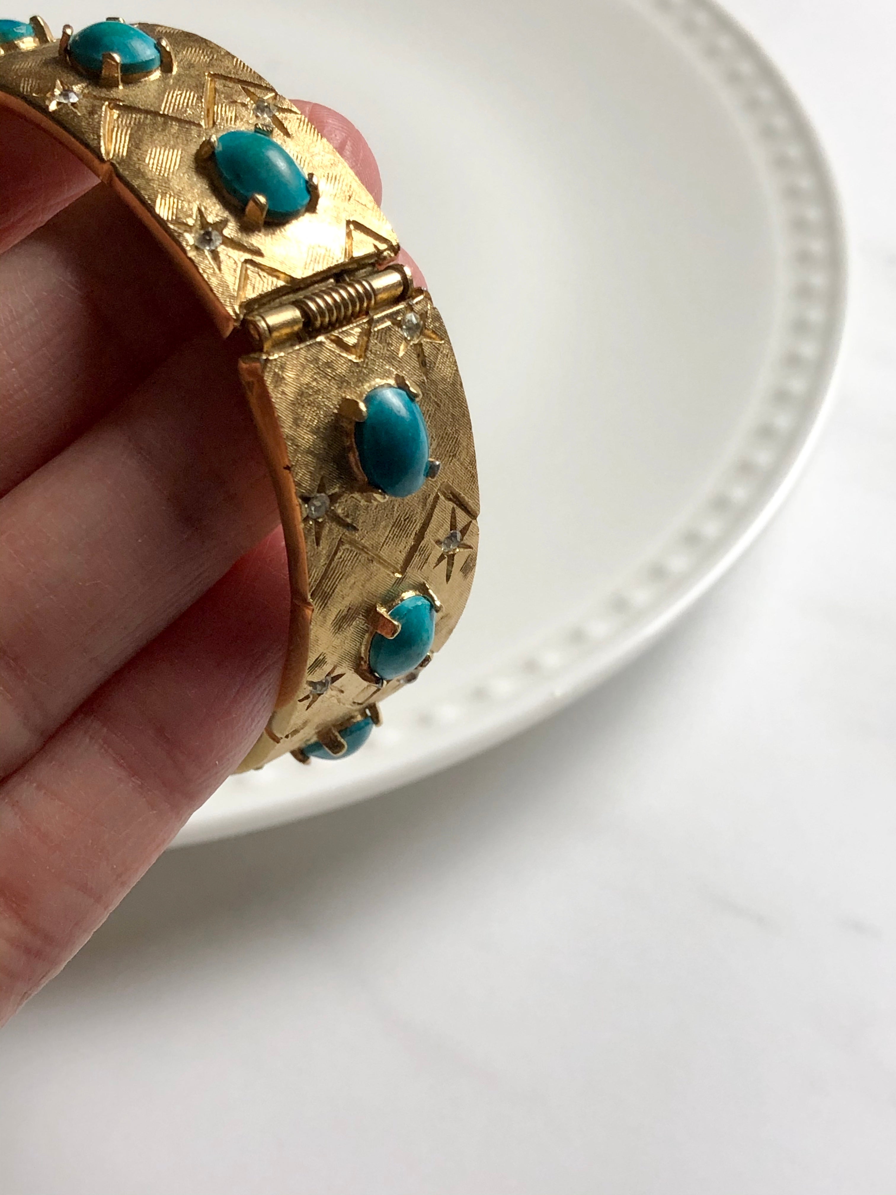 Endura Oval Turquoise Sparkled Crystal Gold Ladies Wrist Watch