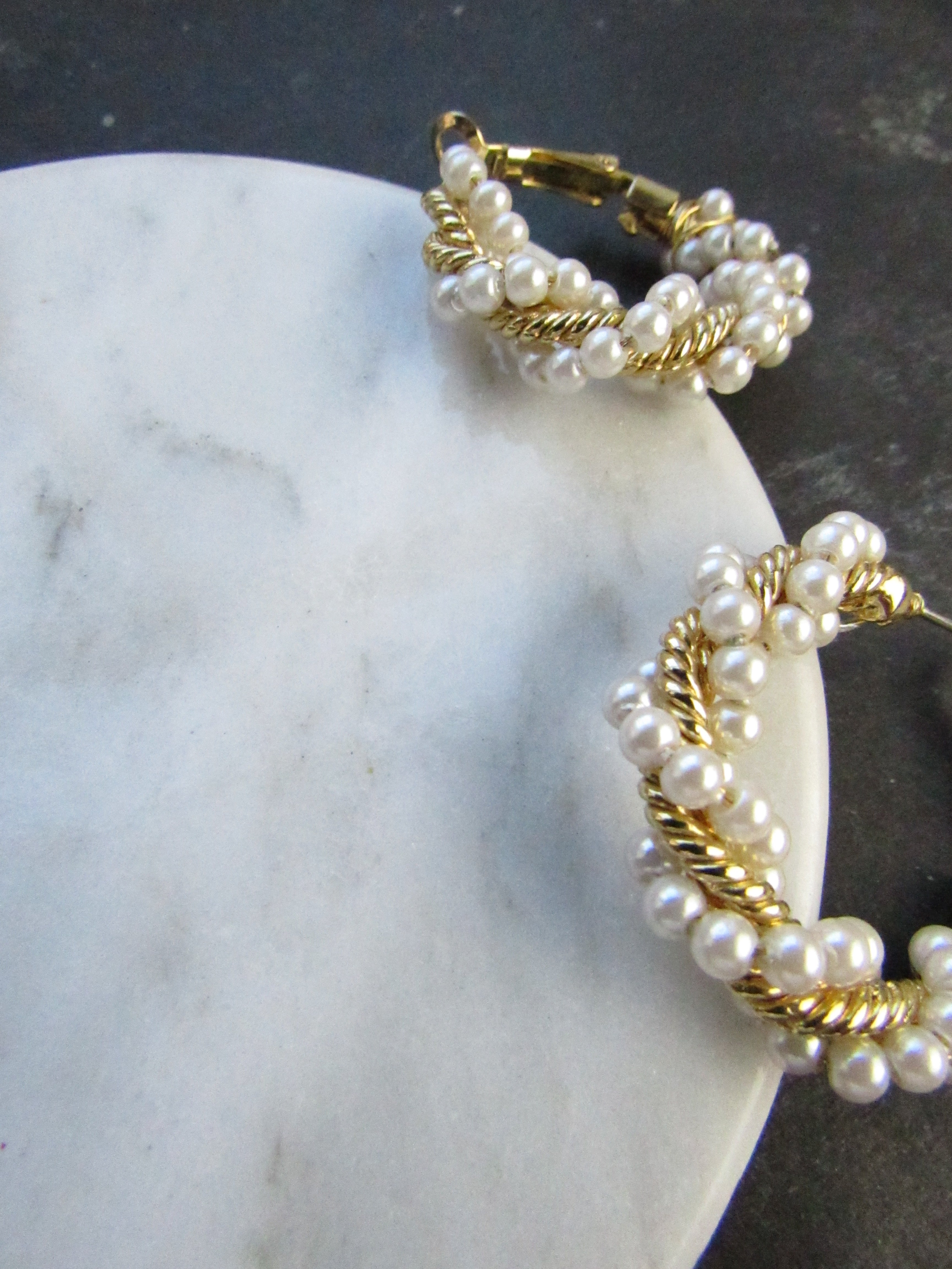 Twisted Pearl Beads Gold Hoop Earrings
