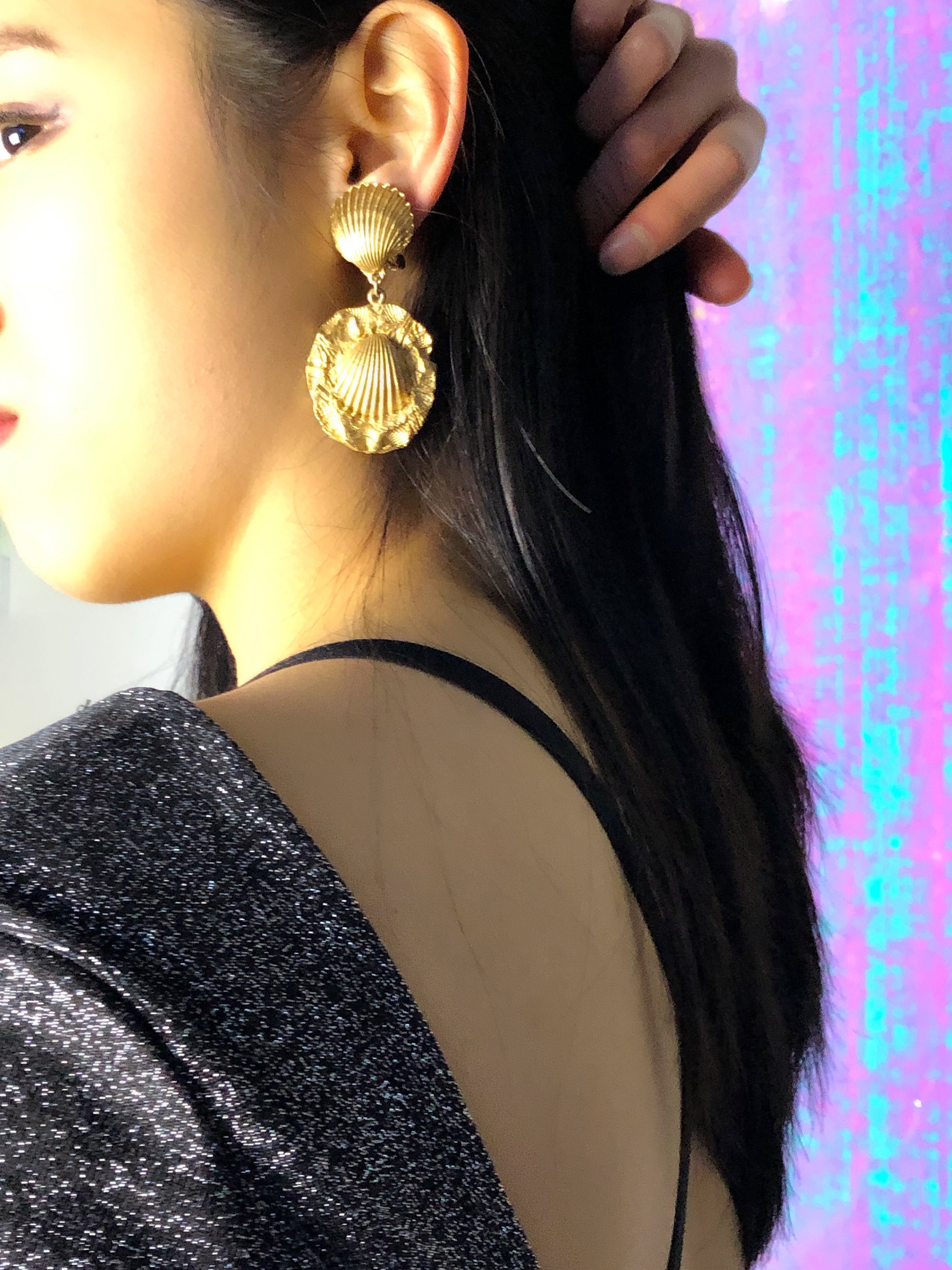 ACTV Hanging Shell Gold Statement Earrings