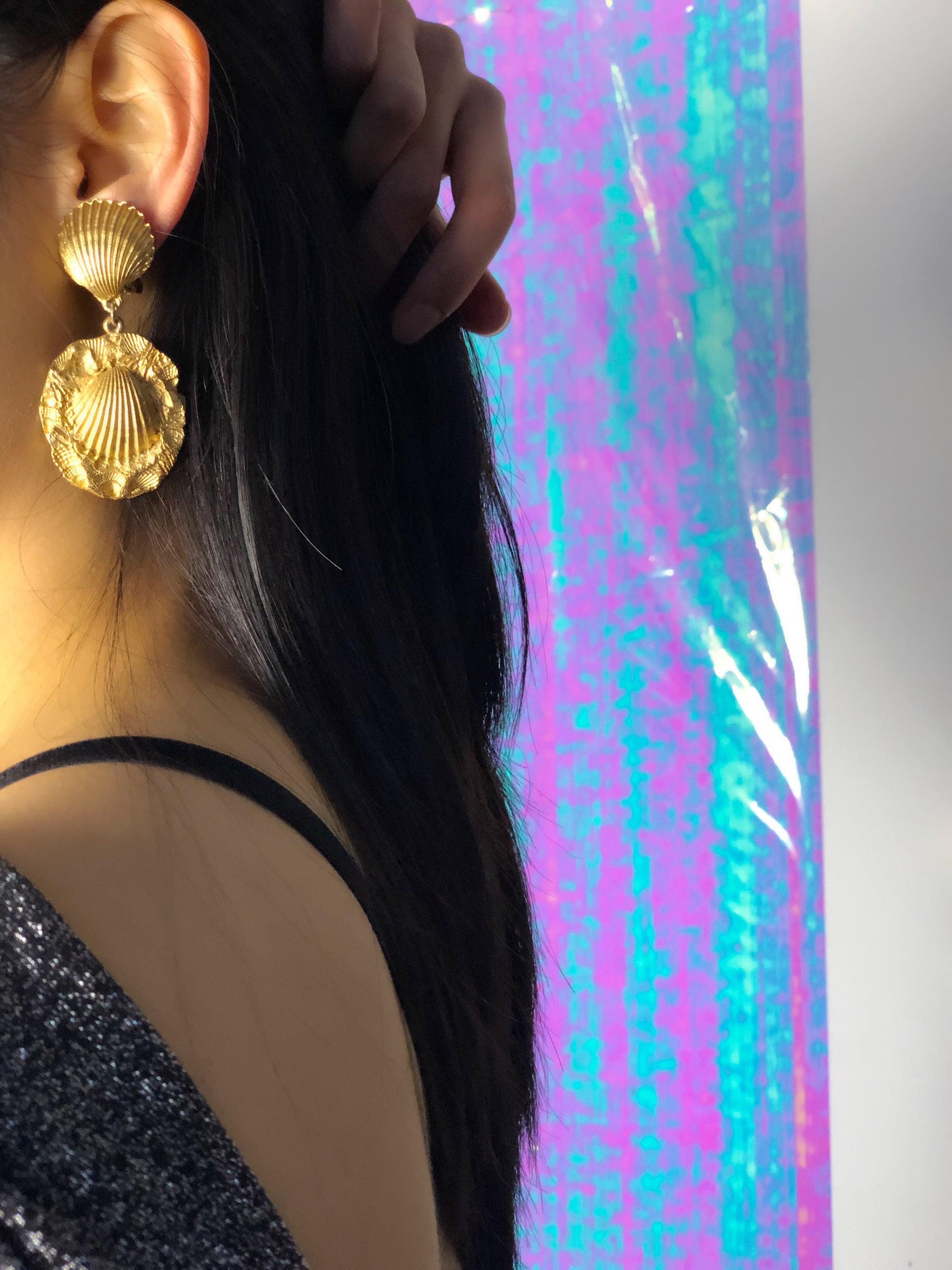 ACTV Hanging Shell Gold Statement Earrings