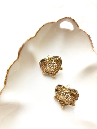 Art Deco Heart Gold Statement Earrings