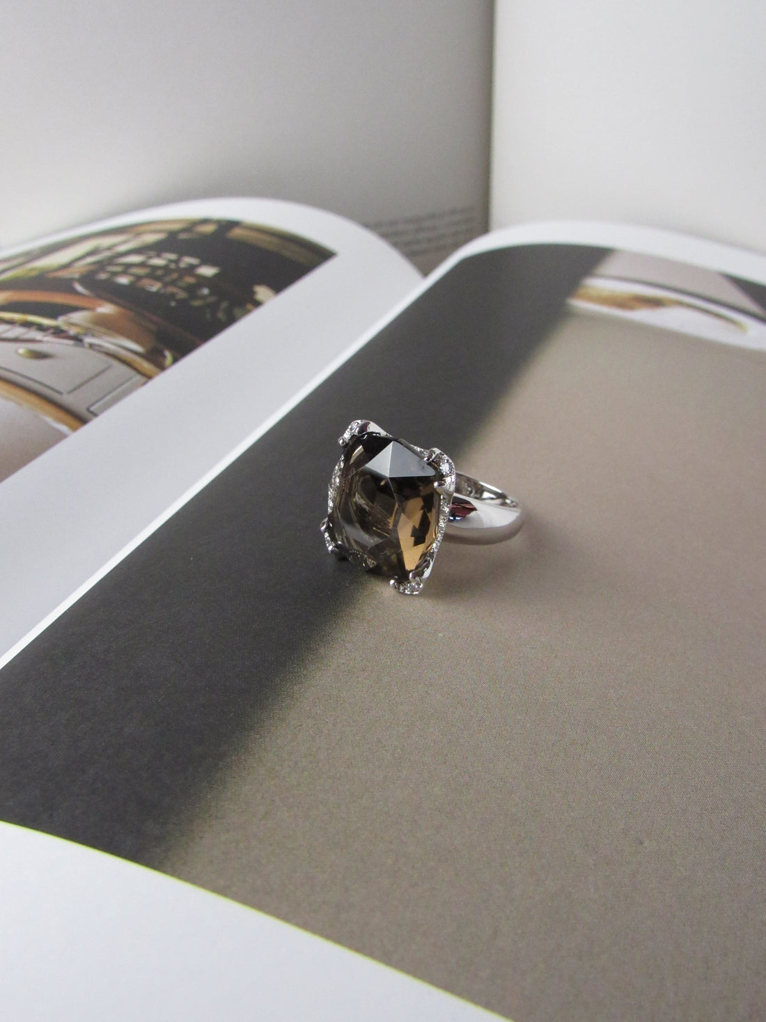 Smoky Quartz Cushion Cut 14 Carat Ring