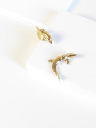 Jumping Dolphin Gold Stud Earrings