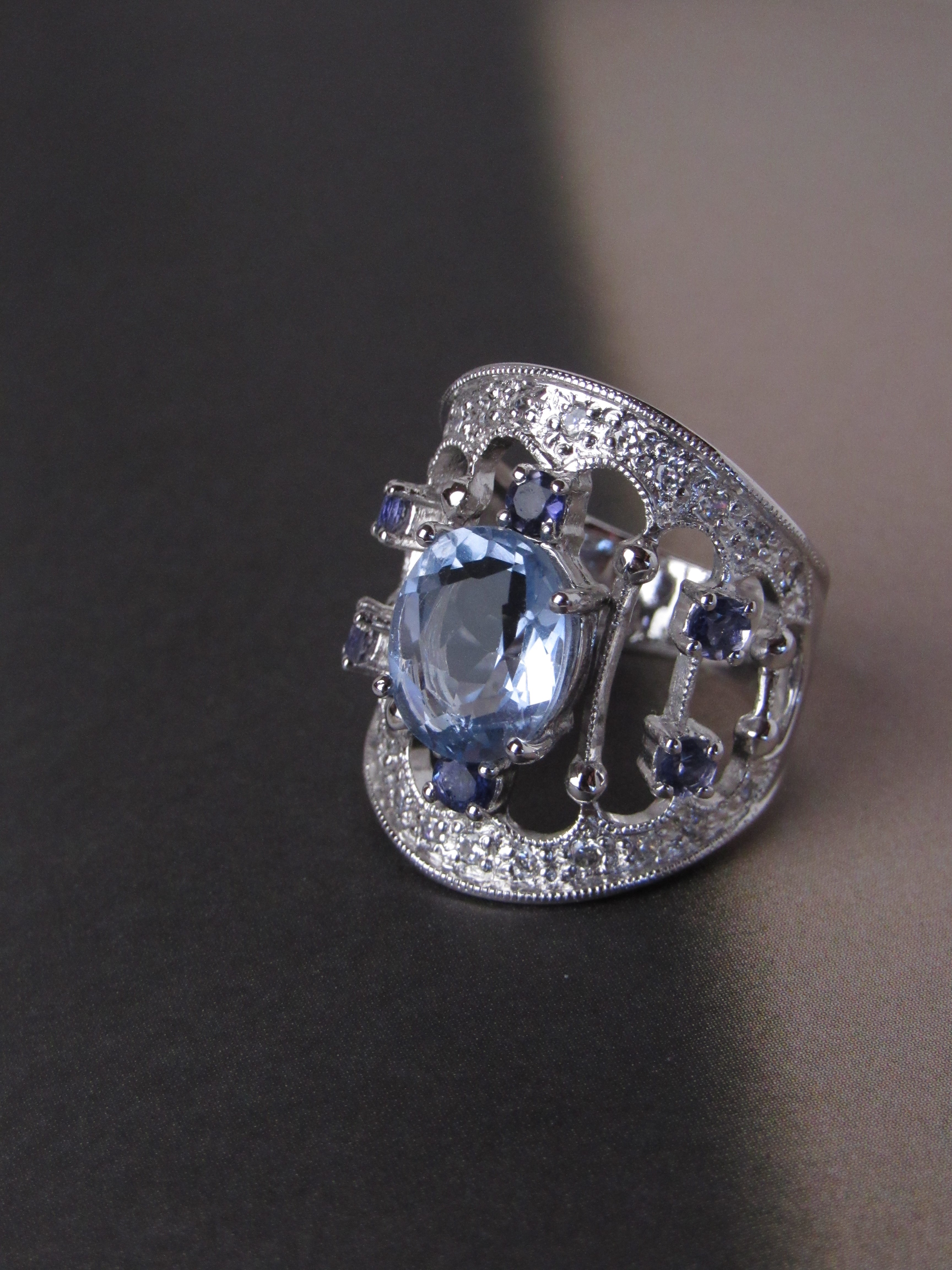 Blue Fluorite & Iolite Tiara Ring