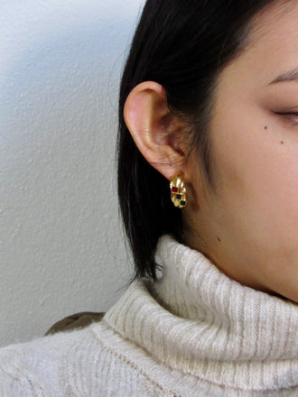Color Crystal Gold Dome Earrings