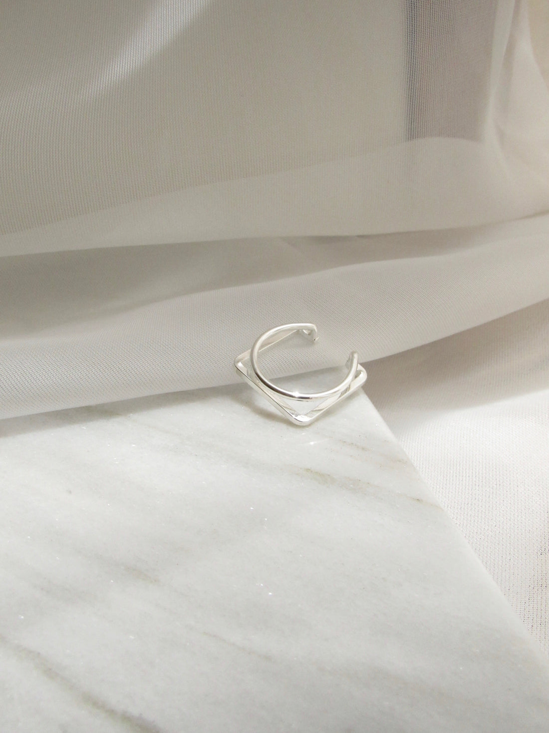 Silver Double band design Square Ring