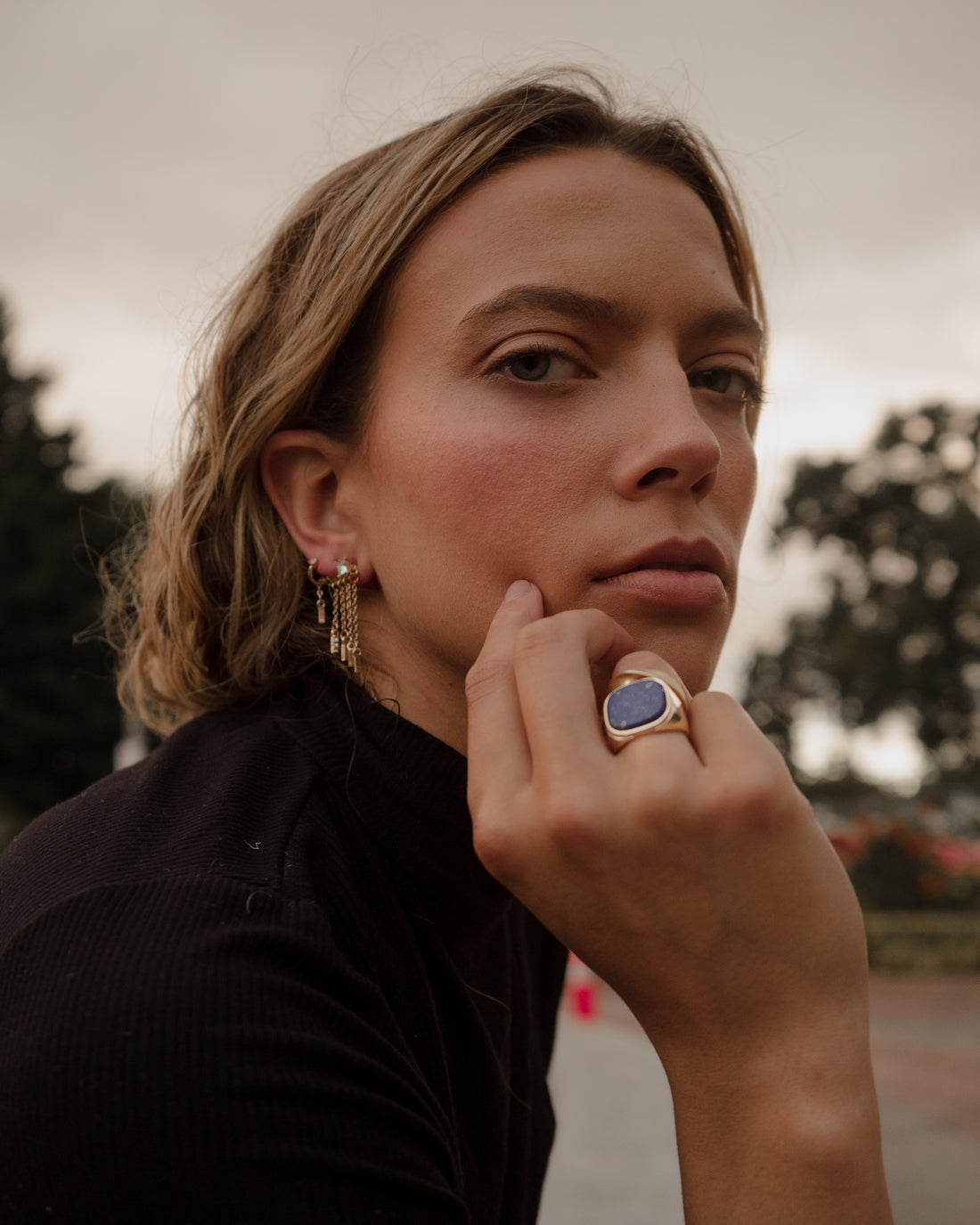 Chunky Square Blue Gemstone Gold Signet Ring