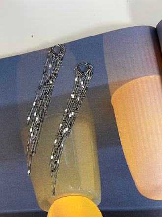 Long Tassel Chain Silver Earrings