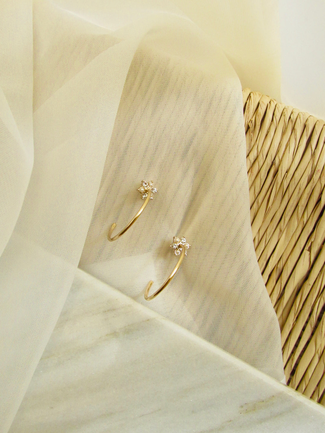 Tiny Star Pearl Gold Half Hoop Earrings