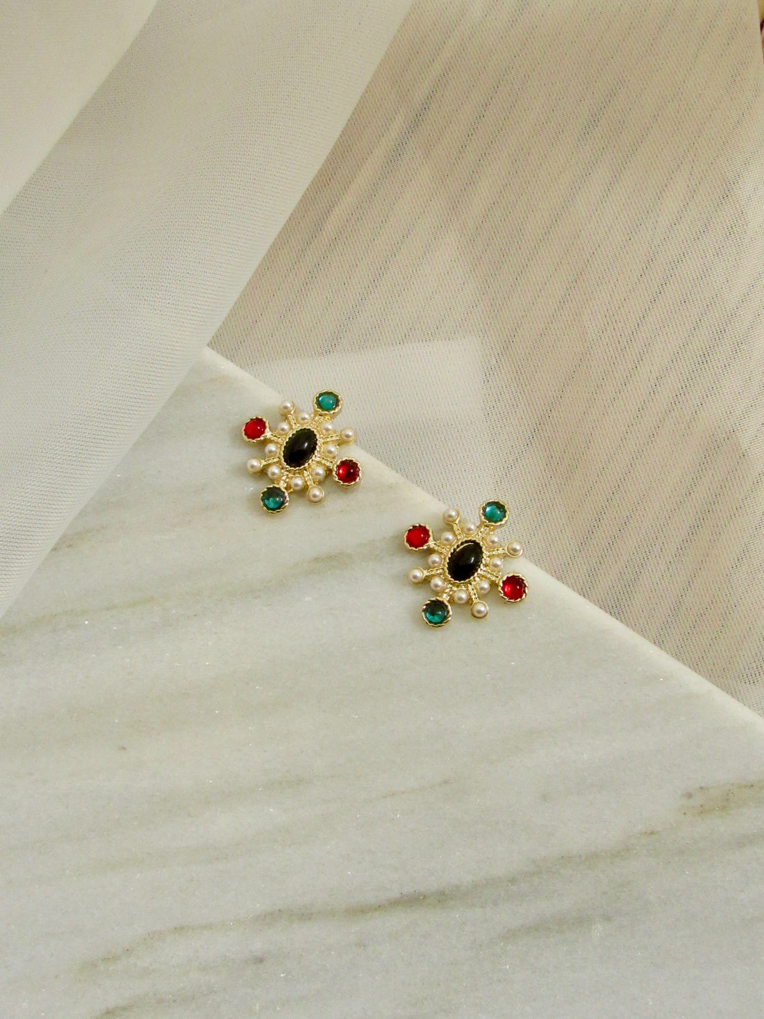 Byzantine Multi-Gem Earrings in Gold