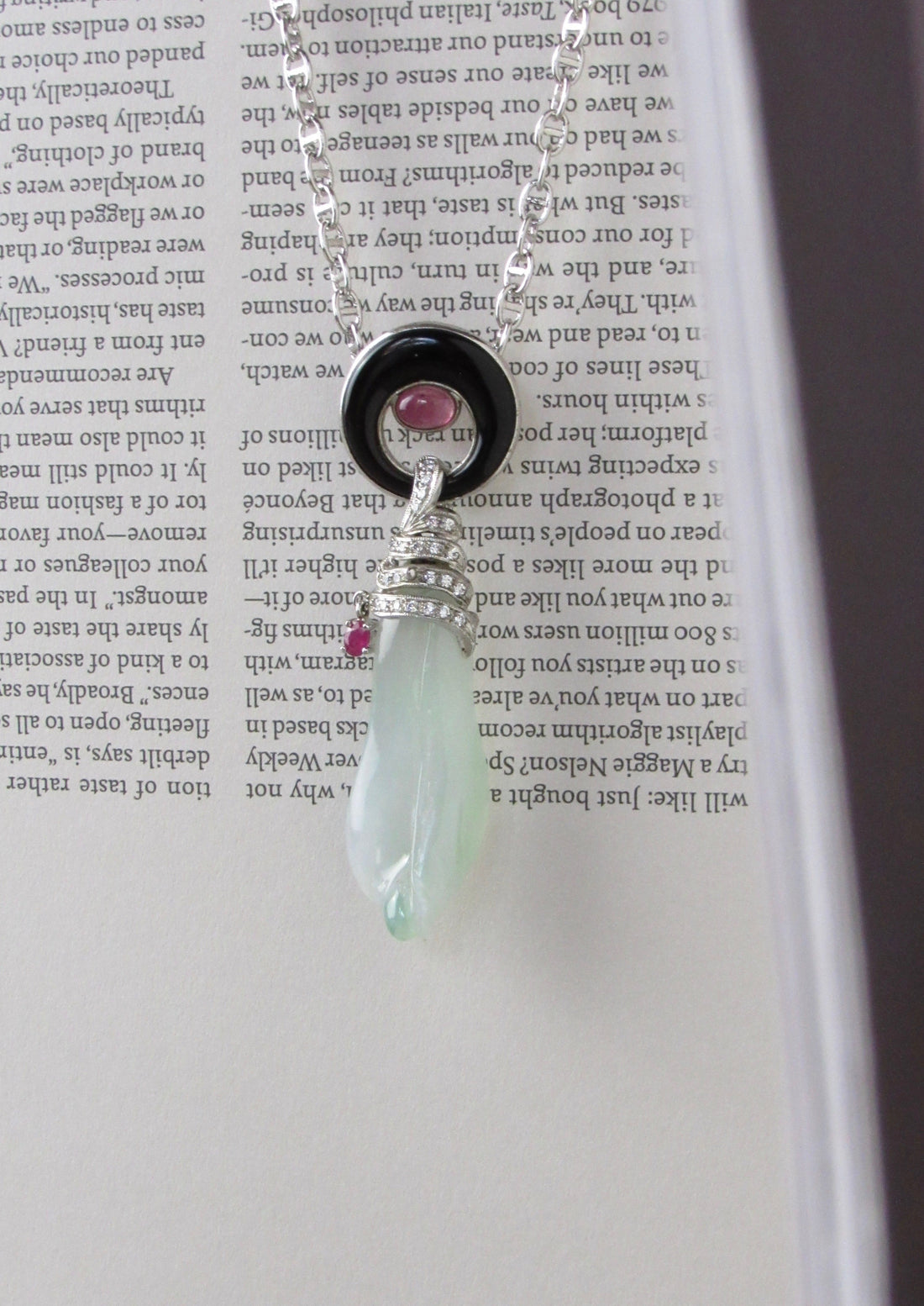 Translucent Jadeite Jade & Rubellite Pendant Necklace