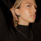 Floral Pearl Oval Black Enamel Earrings in Silver