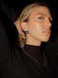 Floral Pearl Oval Black Enamel Earrings in Silver