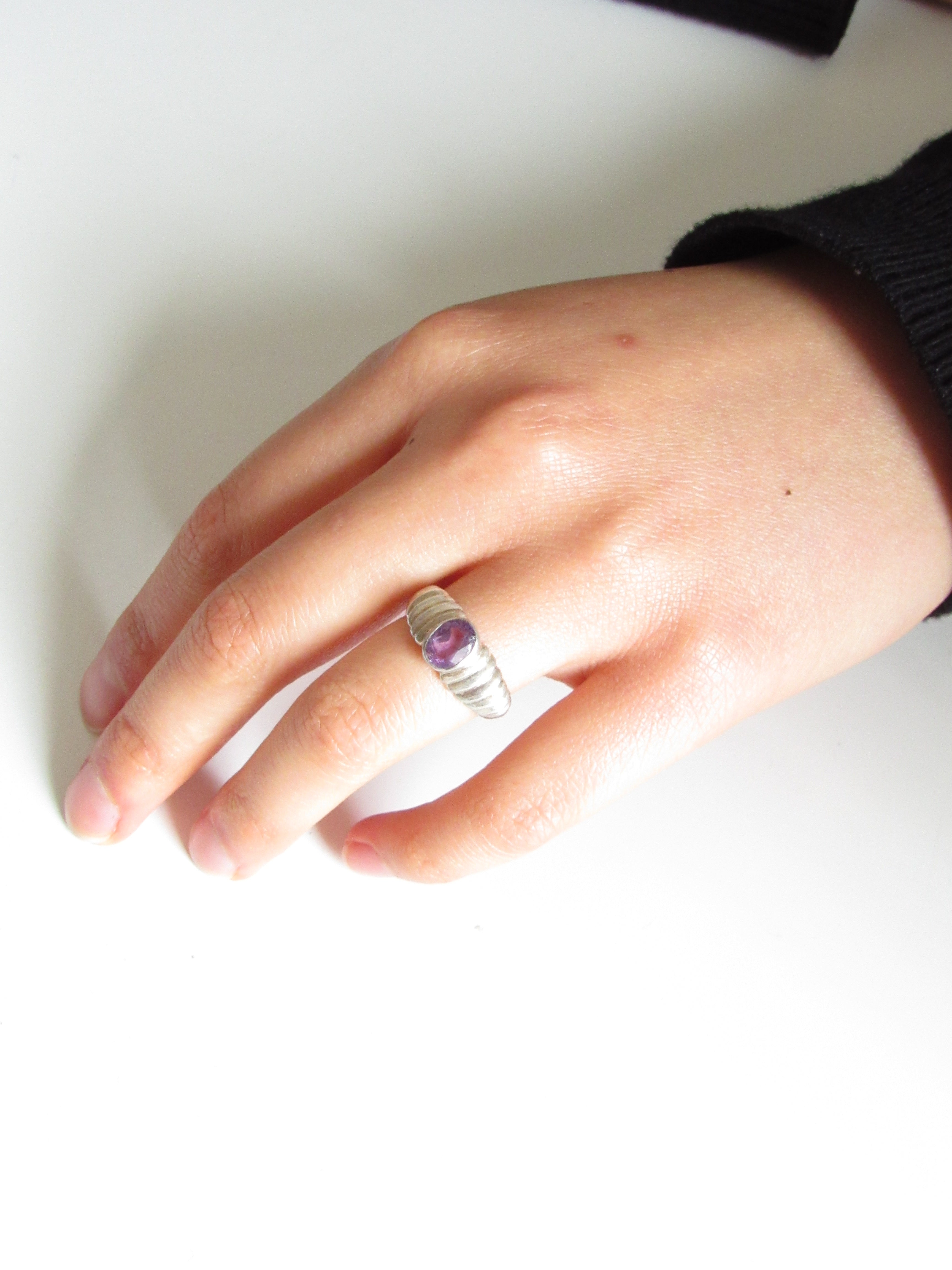 Oval Purple Amethyst Silver Dome Ring