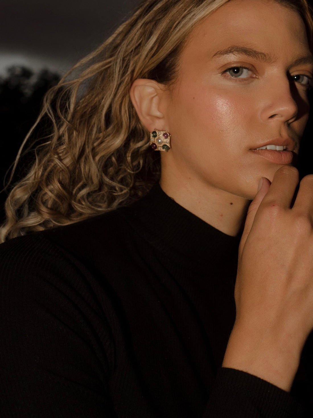 Byzantine Muti-gems Gold Stud Earrings