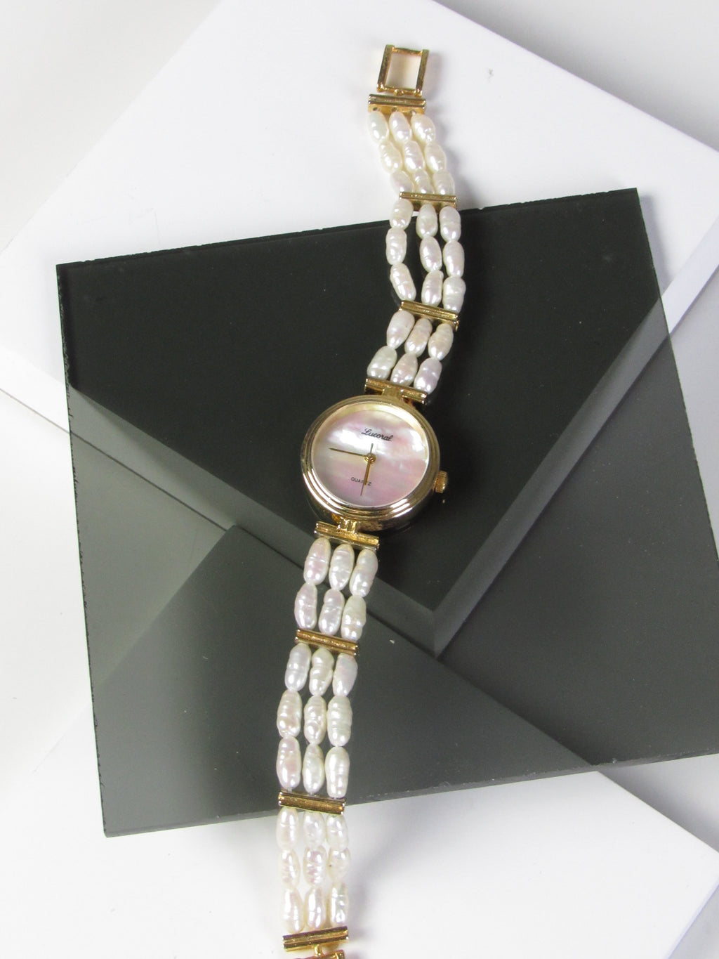 Lucoral Natural Pearl Gold Tone Ladies Watch