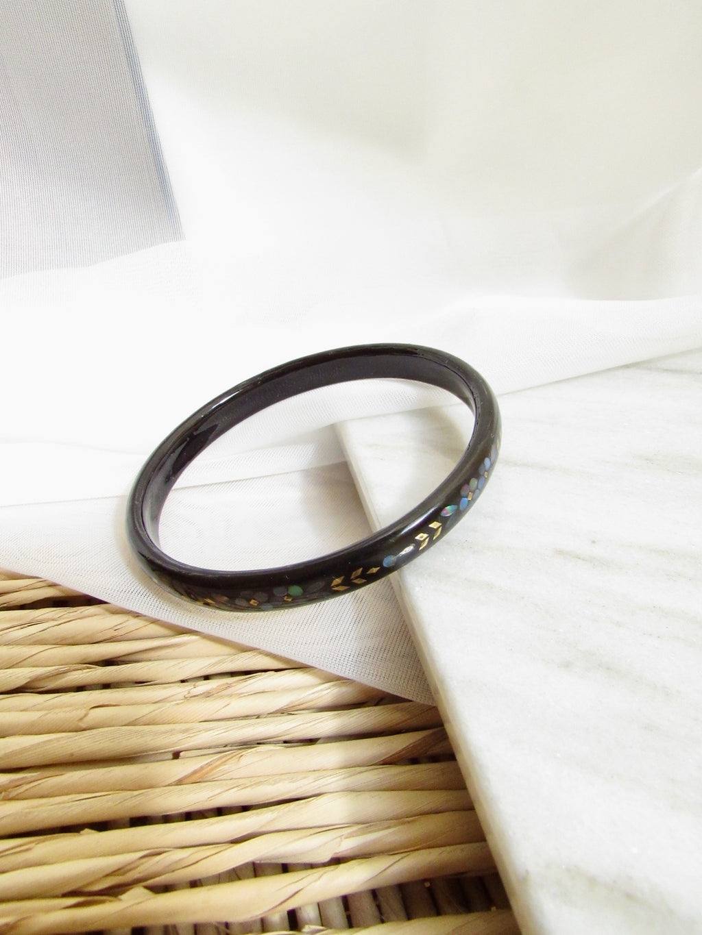 Mother of Pearl Lacquer Black Cherry Wood Bangle