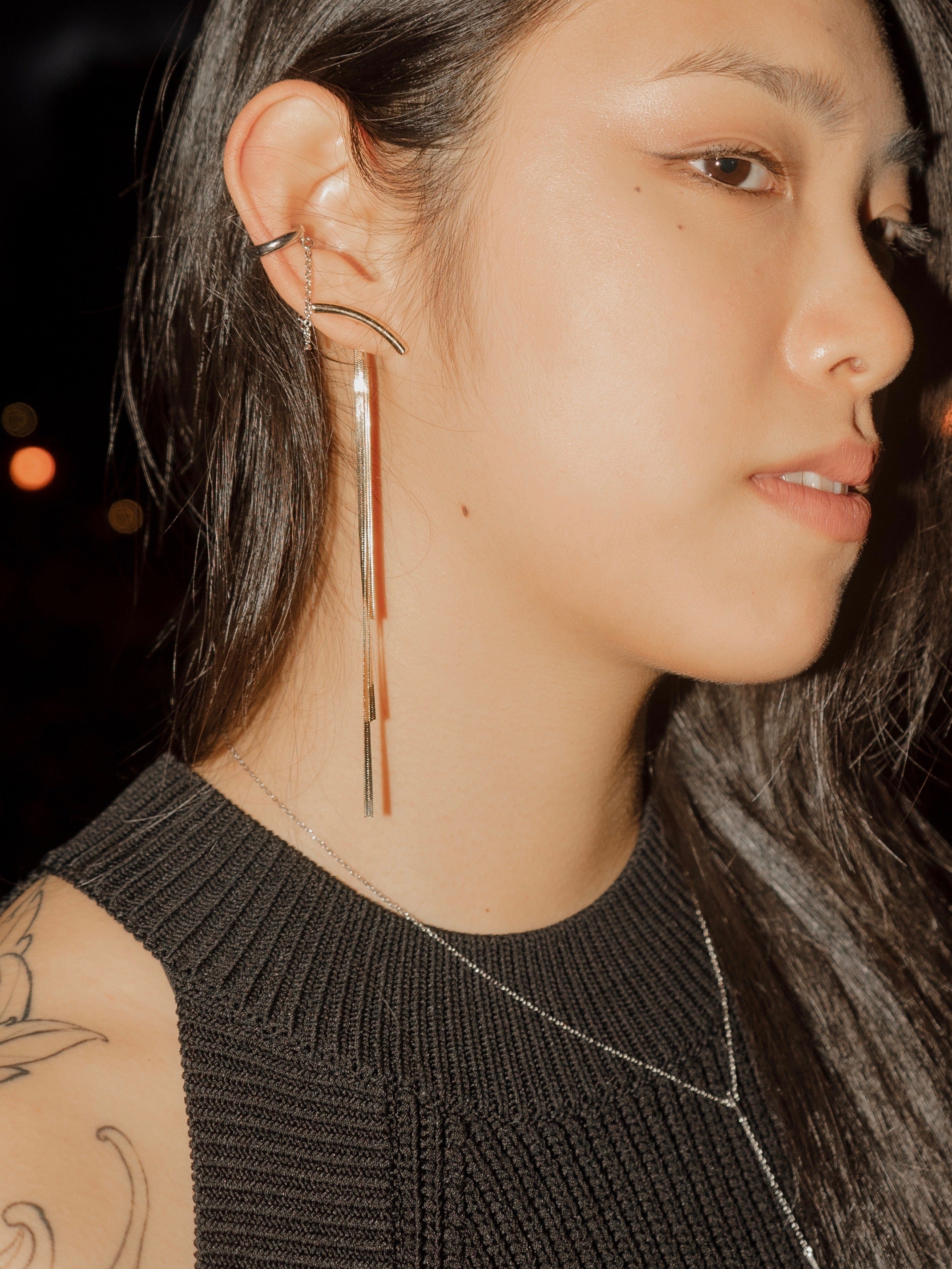 Bar with Tassel Gold Long Earrings