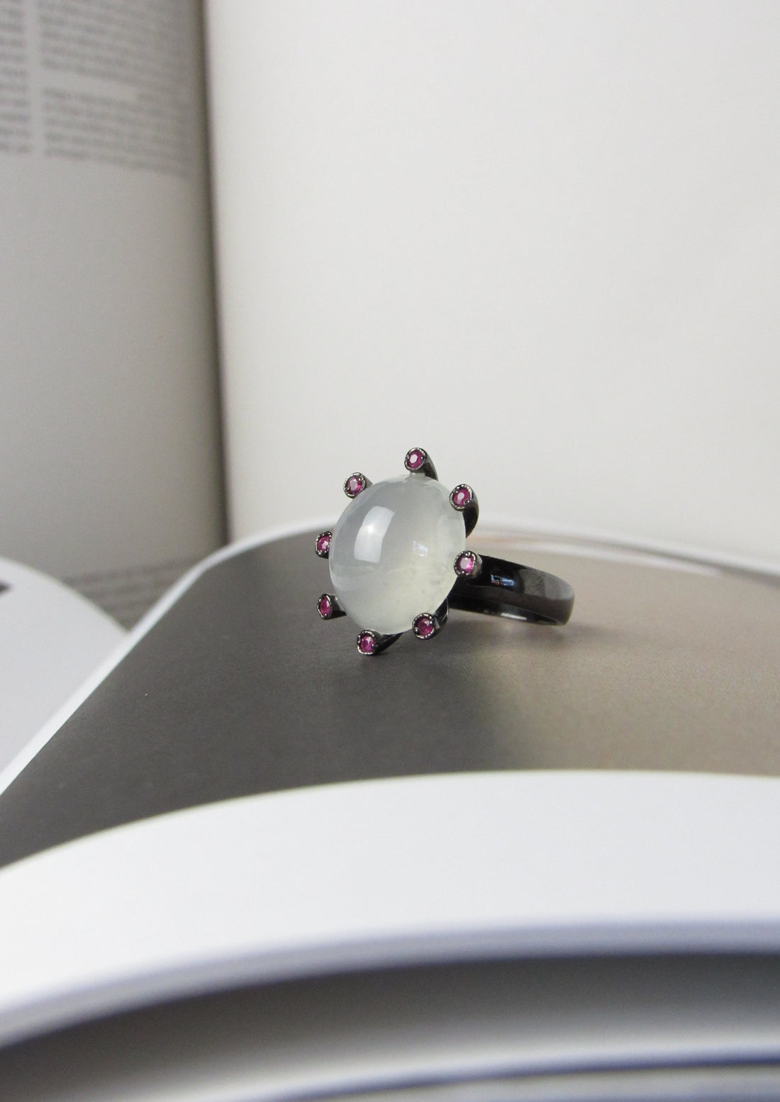 Icy Jadeite Jade and Ruby Statement Ring