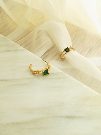 Green Gemstone Half Hoop Earrings in Gold