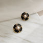 Embed Pearl Black Enamel Gold Stud Earrings