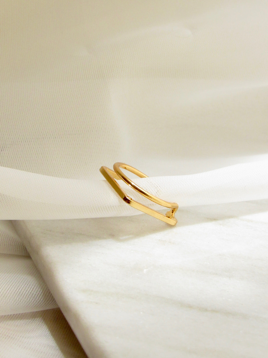 Gold Double Band Design Square Ring