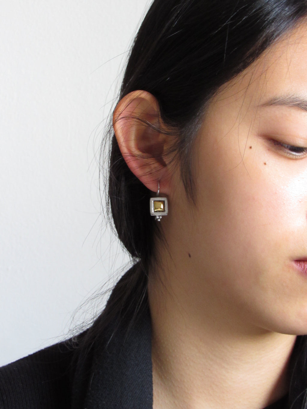 Square Embed Gold Silver Earrings