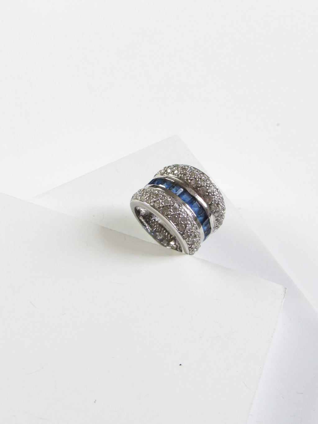 Baguette Cut Sapphire Diamond Silver Wide Ring