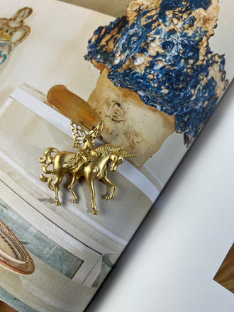 Art Nouveau Fairy Unicorn Gold Brooch