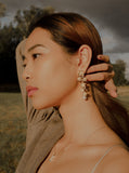 Floral Bunch Pearl Drop Earrings in Gold
